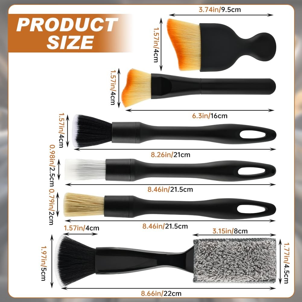 6 Pcs Car Detailing Brush Kit Automotive Interior Exterior Detailing Kit