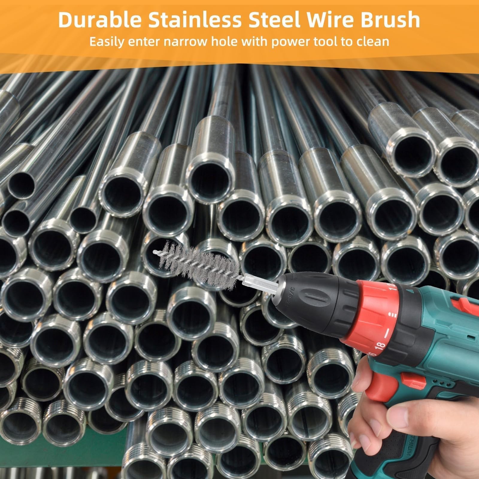 6 Pcs Stainless Steel Wire Bore Brush Set 1/4 Inch Hex Shank Twisted Drill Brush