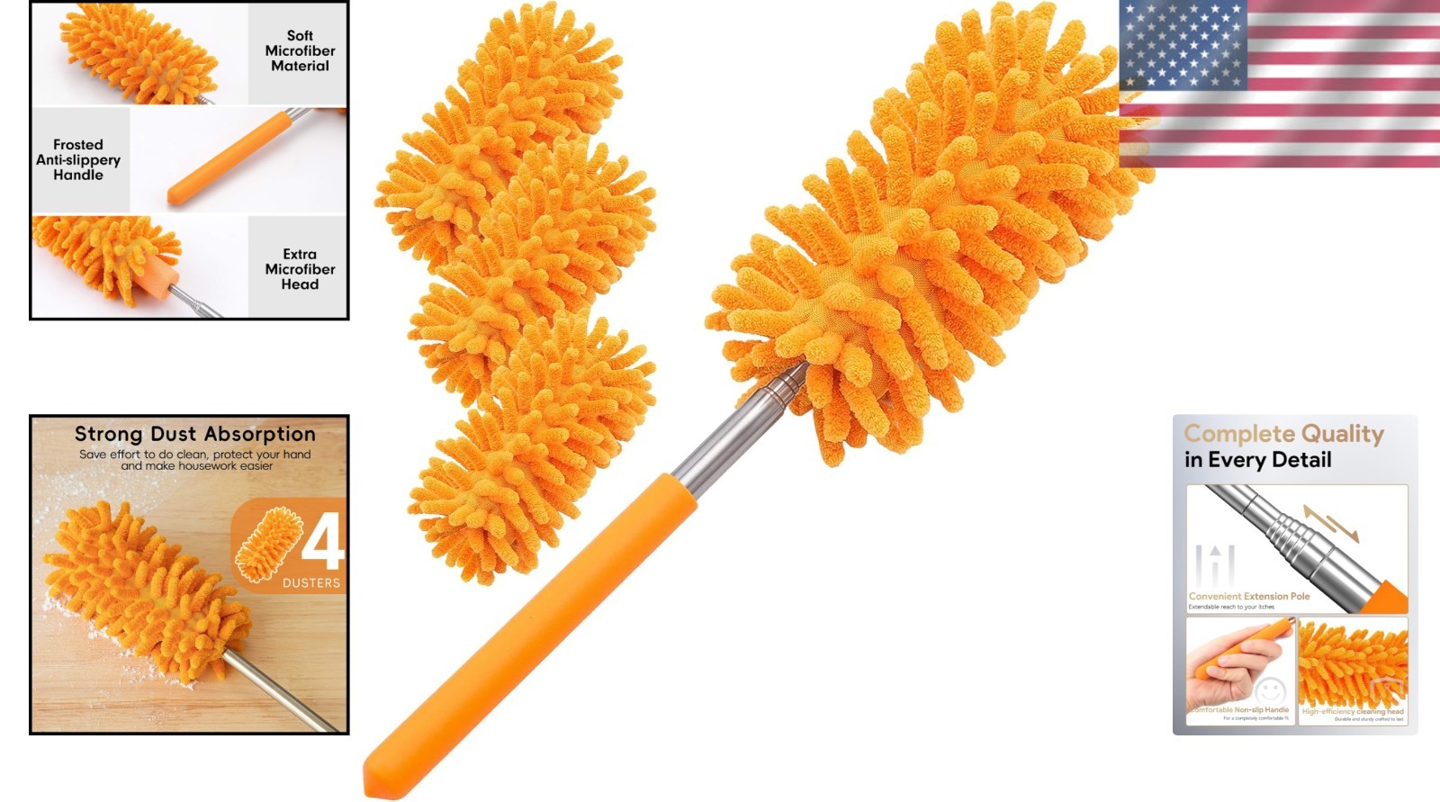 Compact Microfiber Duster with 4 Heads – Perfect for Car, Home & Office Cleaning