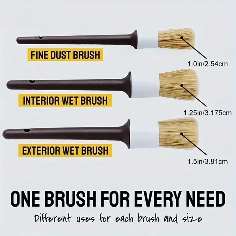 Car Detailing Brush Ultra Soft Boars Hair Set of 3- Automotive Detail Brushes…