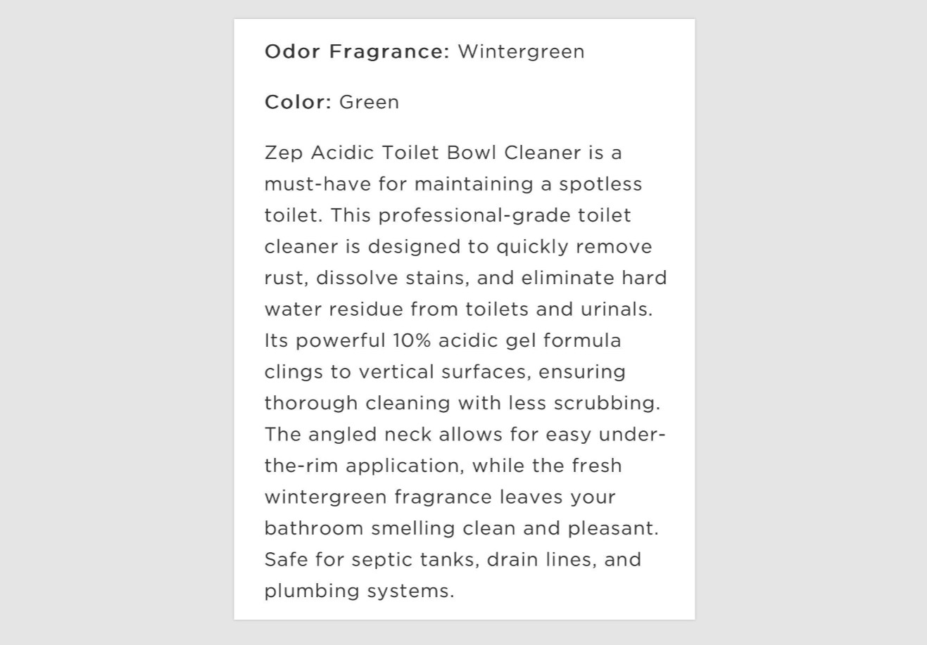 Zep Acidic Toilet Bowl Cleaner – Wintergreen Scent – 1qt (32fl oz)