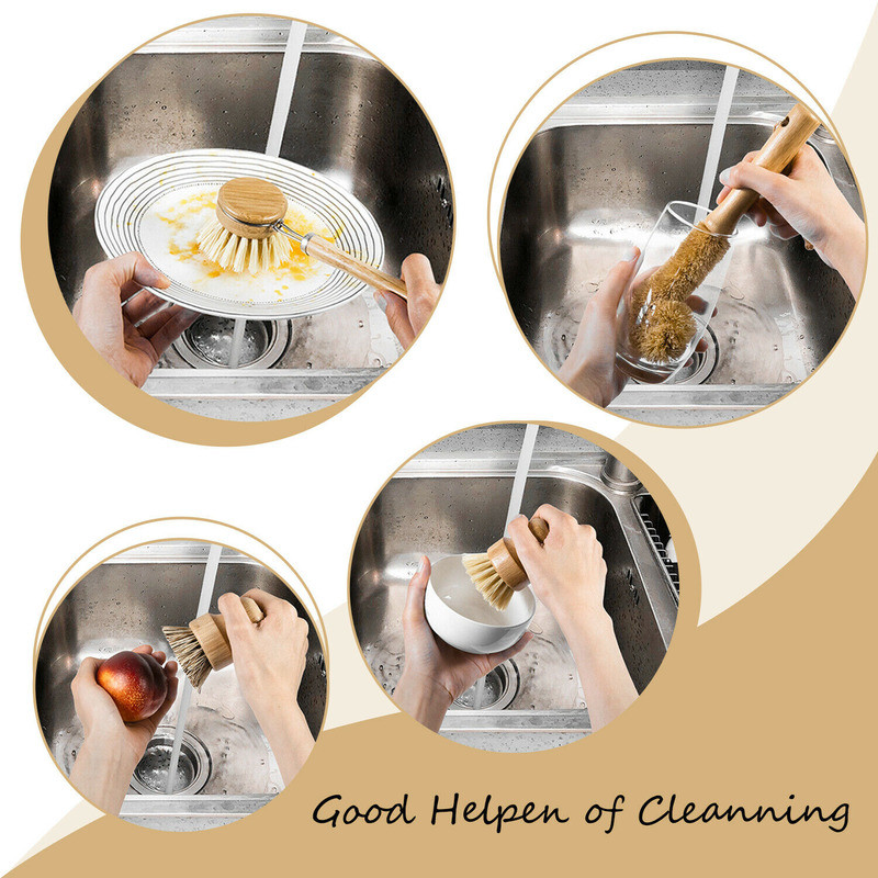 Kitchen Dish Scrub Eco-friendly Cleaning Bamboo Dish Handle Brush Set of 4