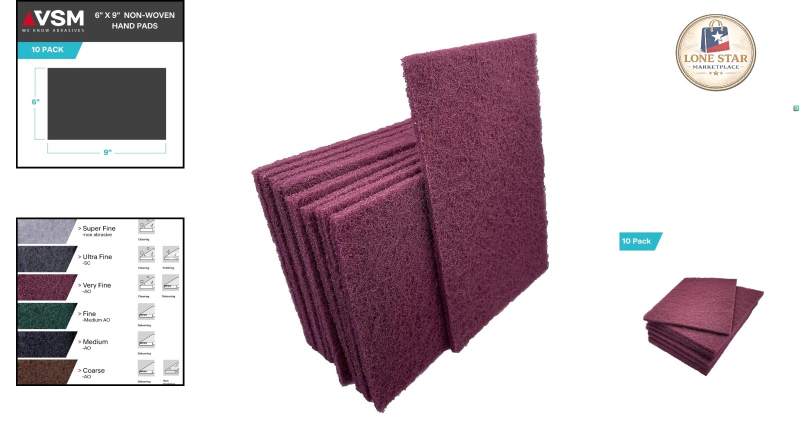 Multipurpose 6″ x 9″ Very Fine Non-Woven Hand Pads – 10 Pack of Aluminum Oxide