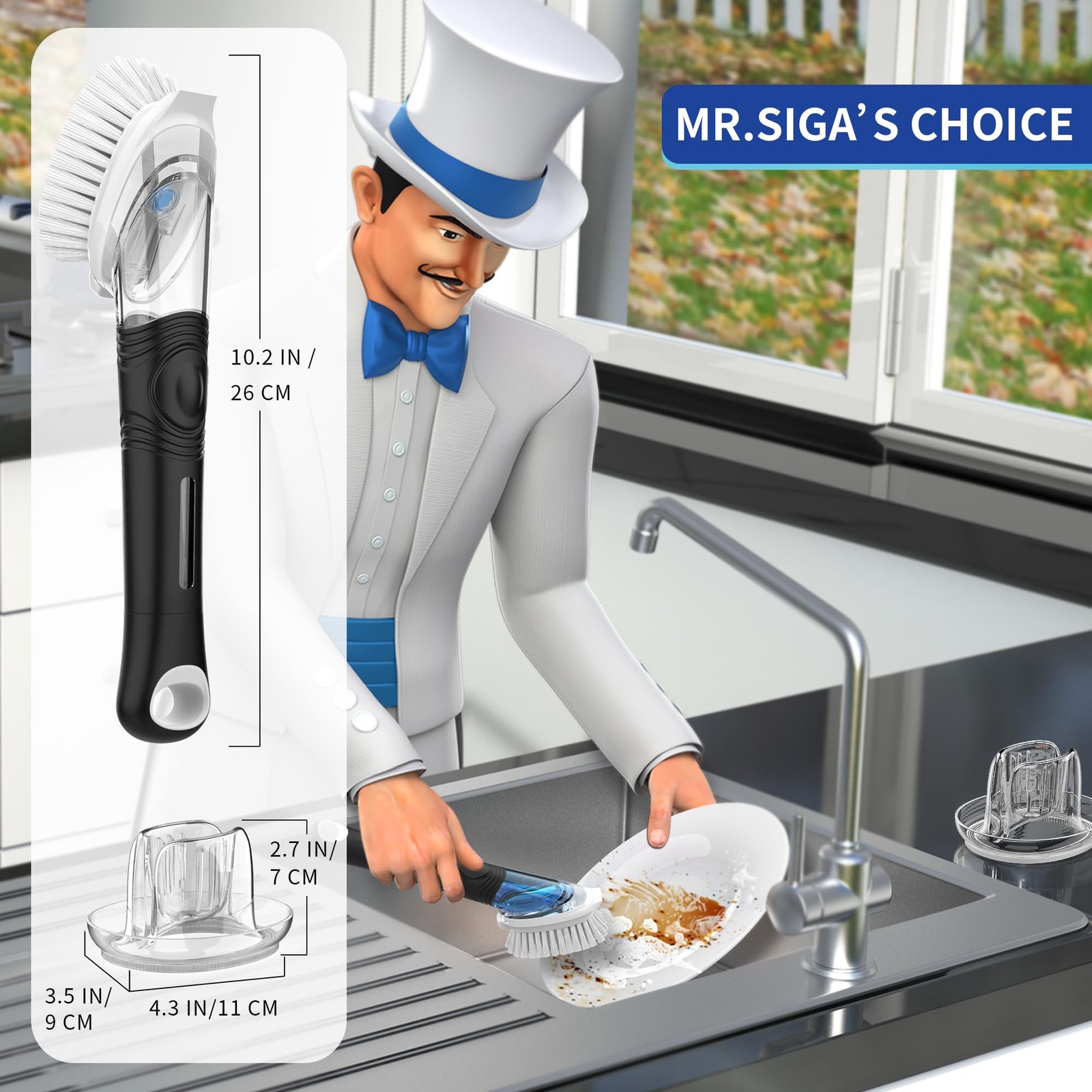 Soap Dispensing Dish Brush Storage Set, Kitchen Brush with Holder for Pot Pan…