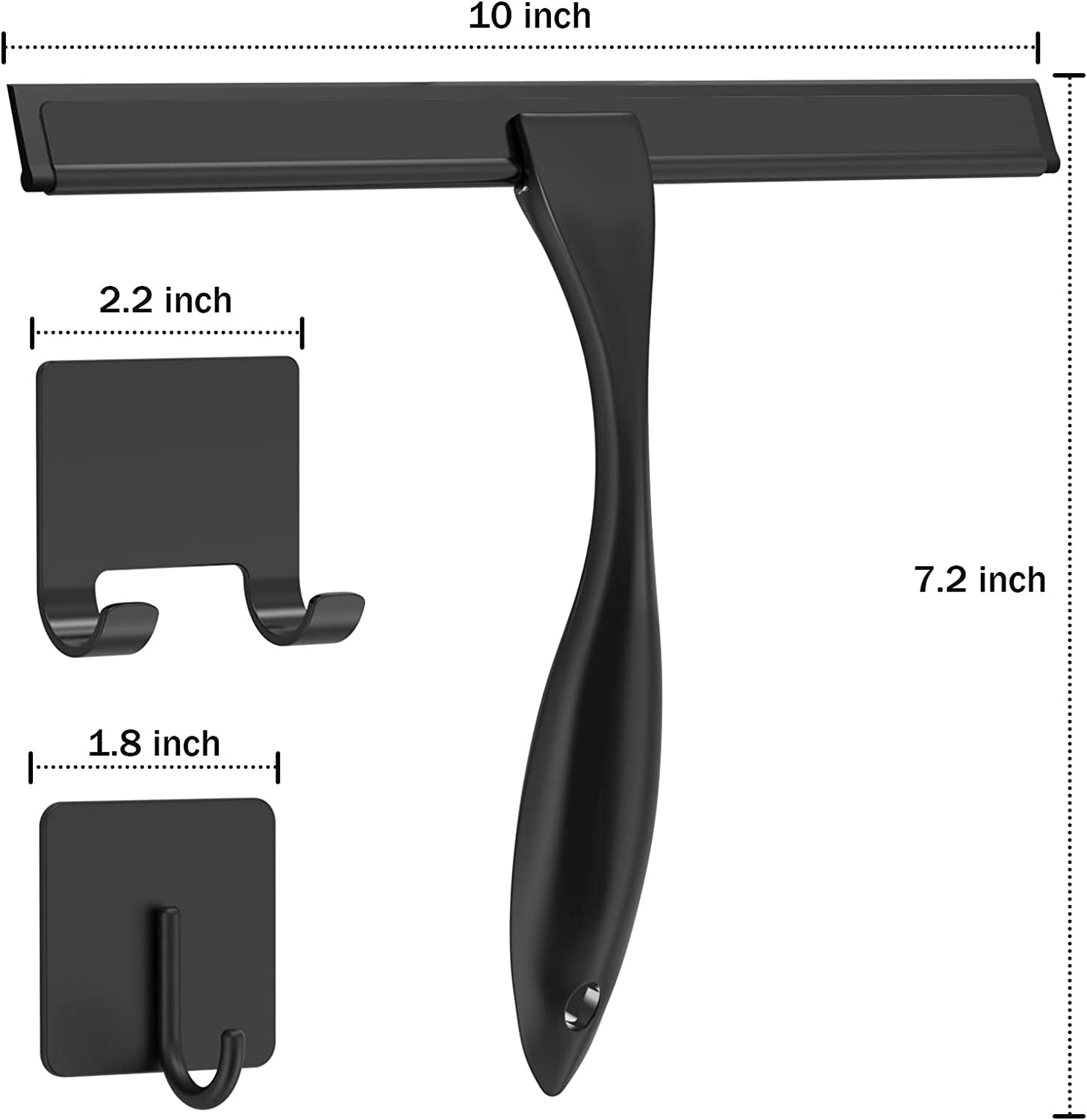 10 Inch Stainless Steel Shower Squeegee Glass Door Window Cleaner with Hooks