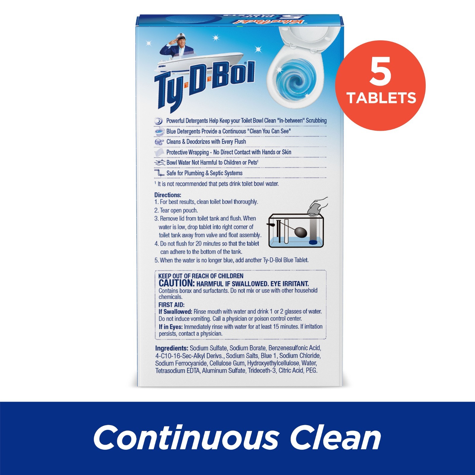 Ty-D-Bol Blue Tablets Value 5 Pack Automatic Toilet Bowl Cleaner Deodorizer Tabs