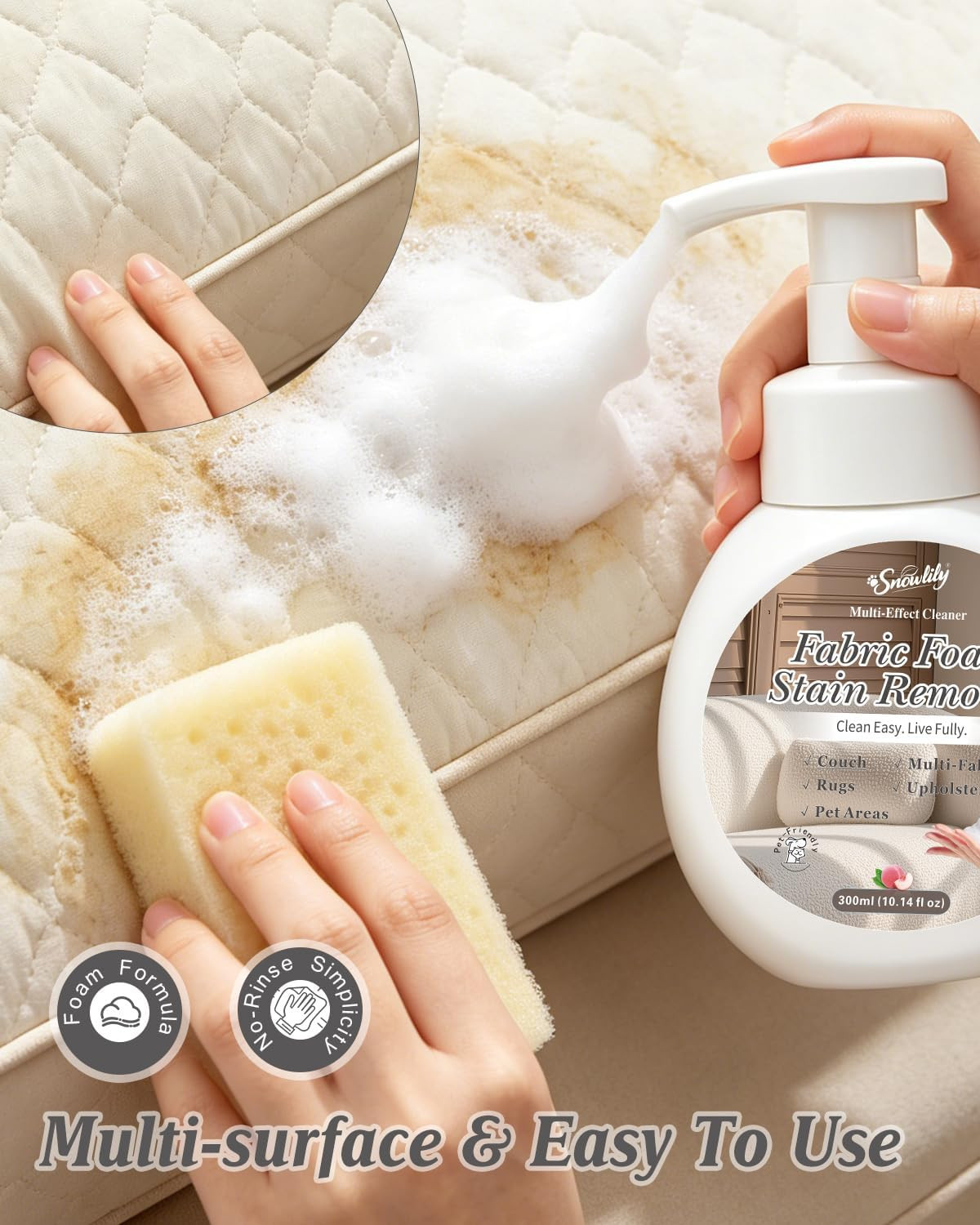 Snowlily Foam Fabric Cleaner – Professional Strength Stain Remover, Non-Toxic &