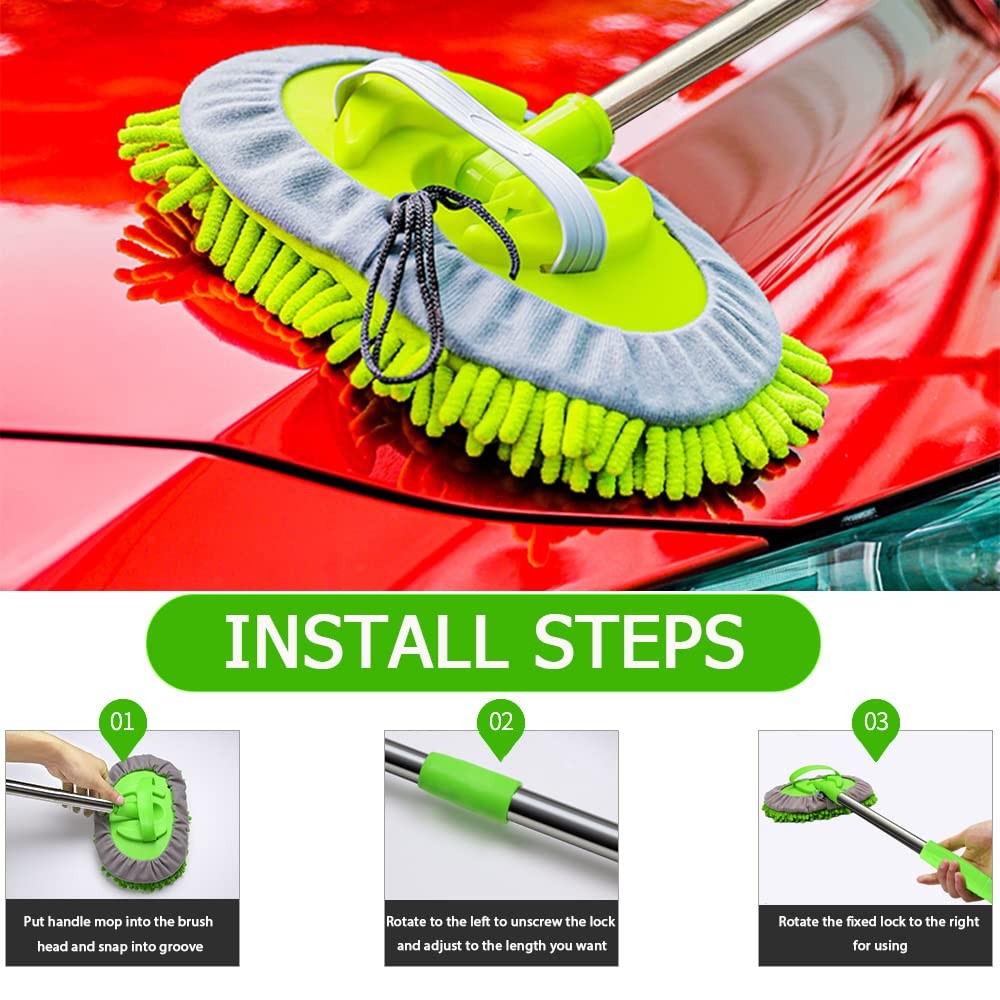 47.5″ Car Wash Brush Mop Cleaning Tool with Long Handle Kit for Washing Detai…