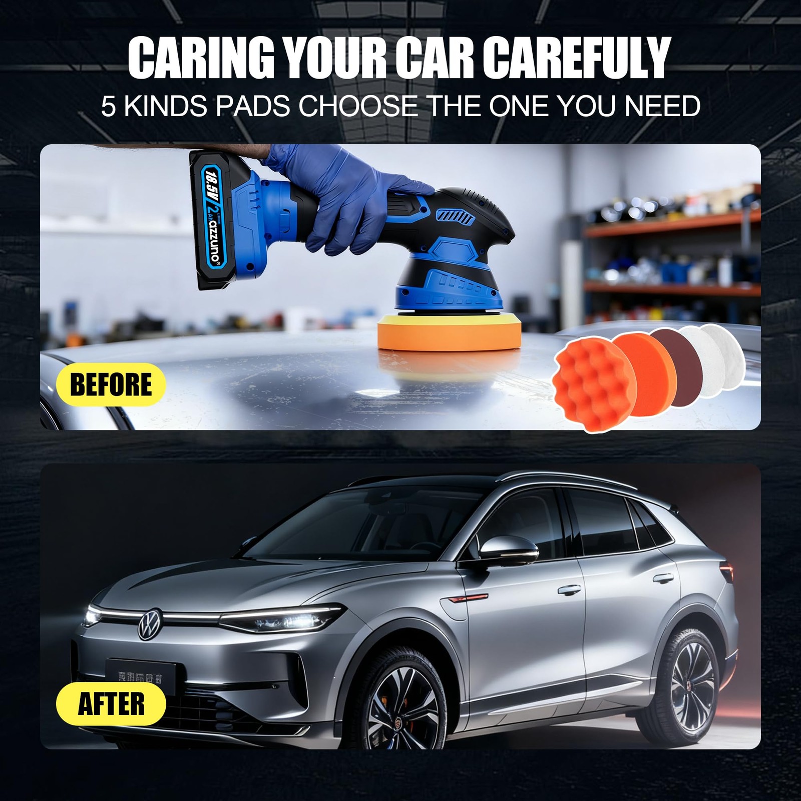 Cordless 6-Inch Car Polisher Kit with 2 Batteries, 6 Speeds & Scratch Removal