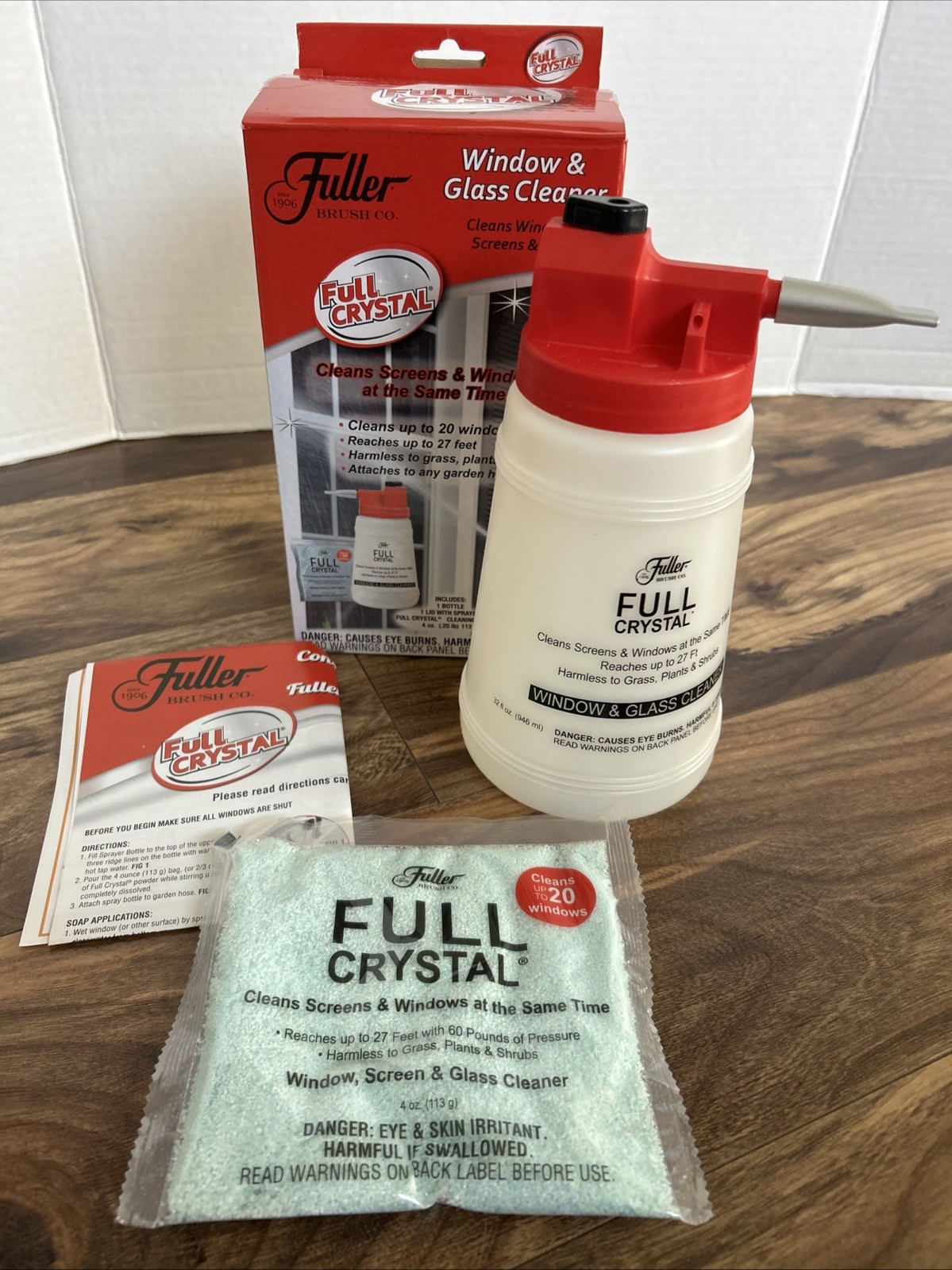 Fuller Window Cleaning Kit- 4 Oz Glass Cleaner and Bottle with 27Ft Reach NEW