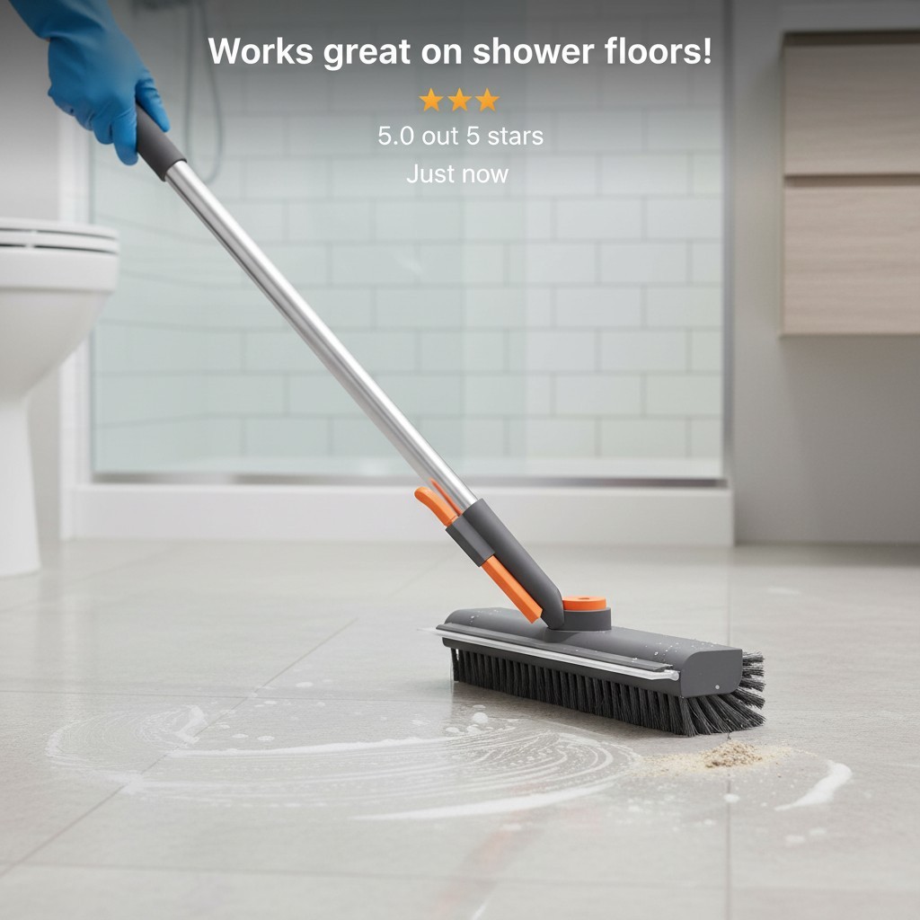 Effortless Cleaning Tool: Dual-Sided Floor Scrub Brush with Extendable Handle