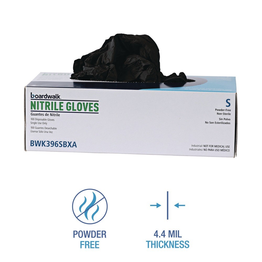 Boardwalk 396SBXA 4.4 mil Disposable Nitrile Gloves – Small, Black (100/Box) New