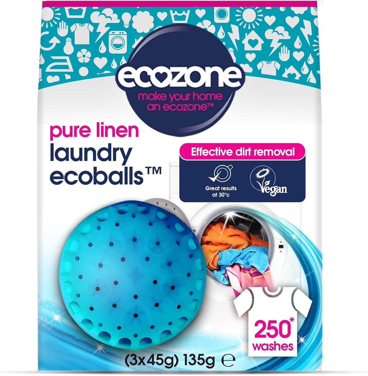 Ecozone Laundry Ecoball™ 250 Pure Linen Fragrance Vegan Packaging FREE