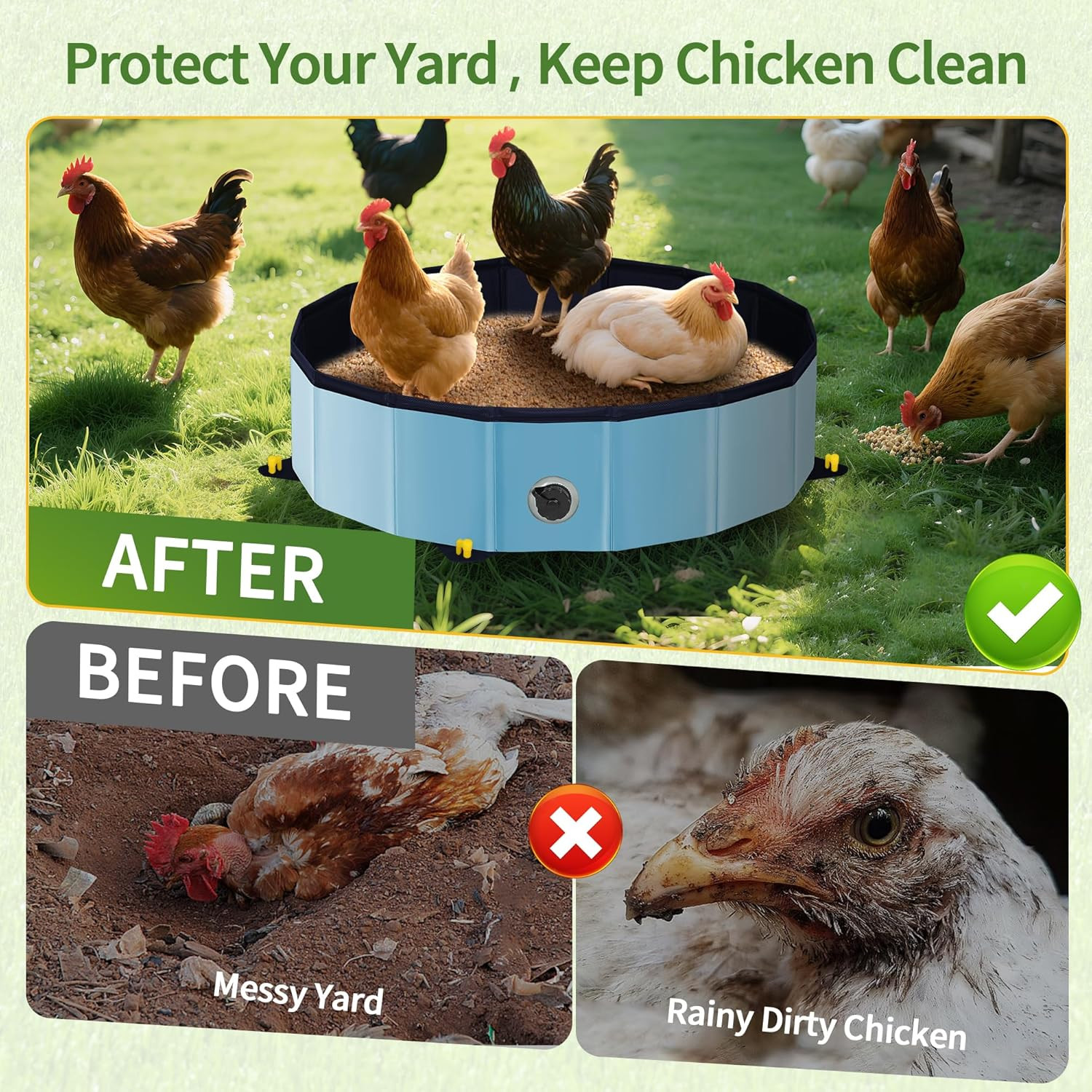 Chicken Dust Bath Tub – 32″D & 8″H Foldable Chicken Coop Accessories to Mix Sand