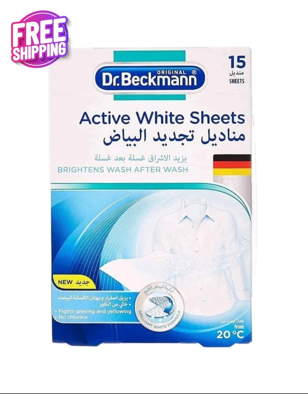 Dr. Beckmann Active White Sheets (15 Sheets) – Keeps Whites Bright & Fresh