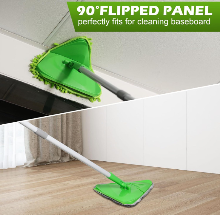 Mopa Triangular Limpia Paredes 82” Mango Largo Microfibra Verde, Nuevo