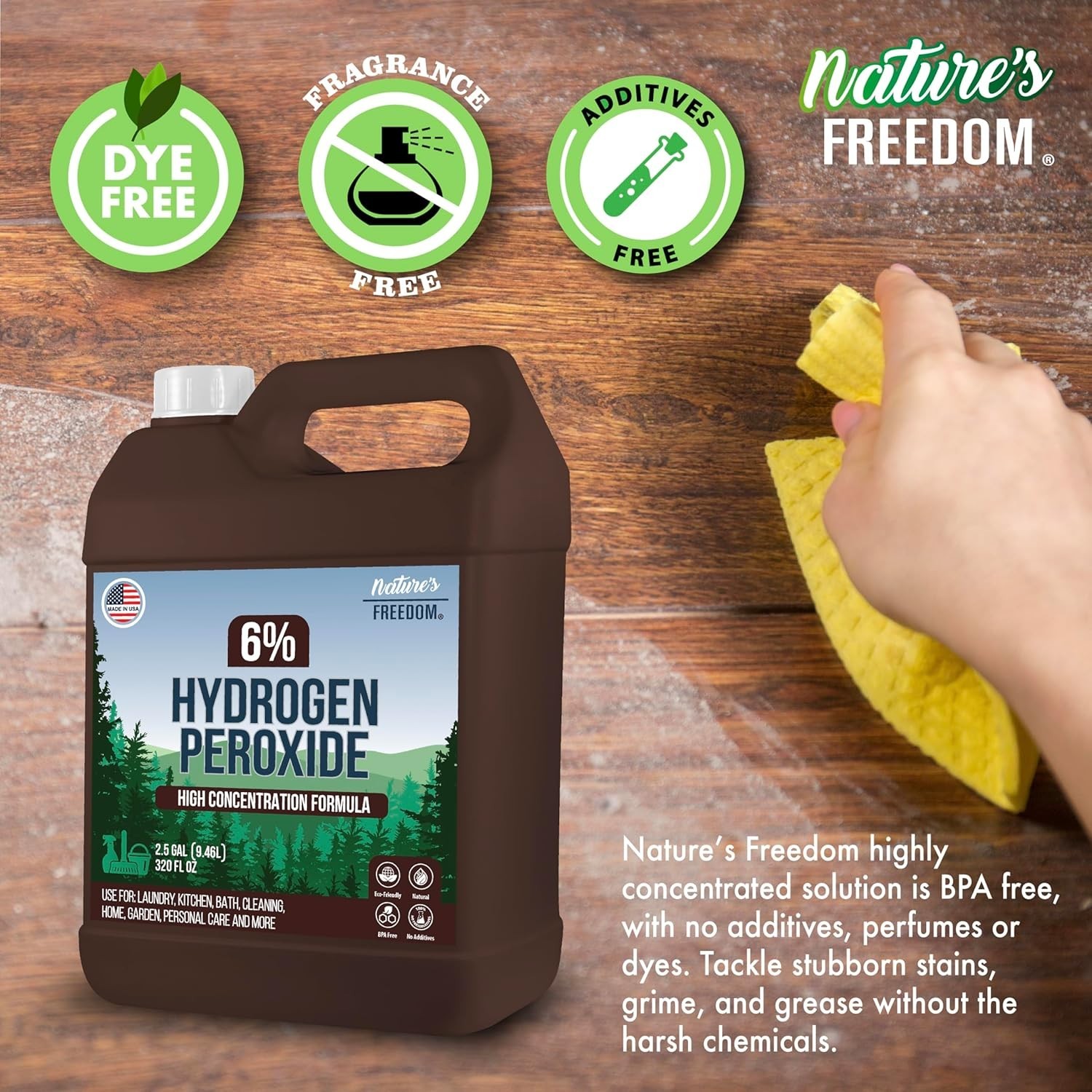 6% Hydrogen Peroxide, Food Grade H2O2 and Purified Water Only, 2.5 Gallons