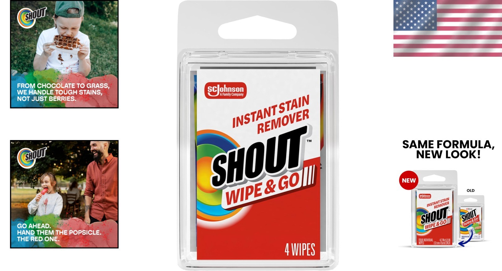 Portable Unscented Stain Remover Wipes – No Wash, Color-Safe Formula – 4 Count