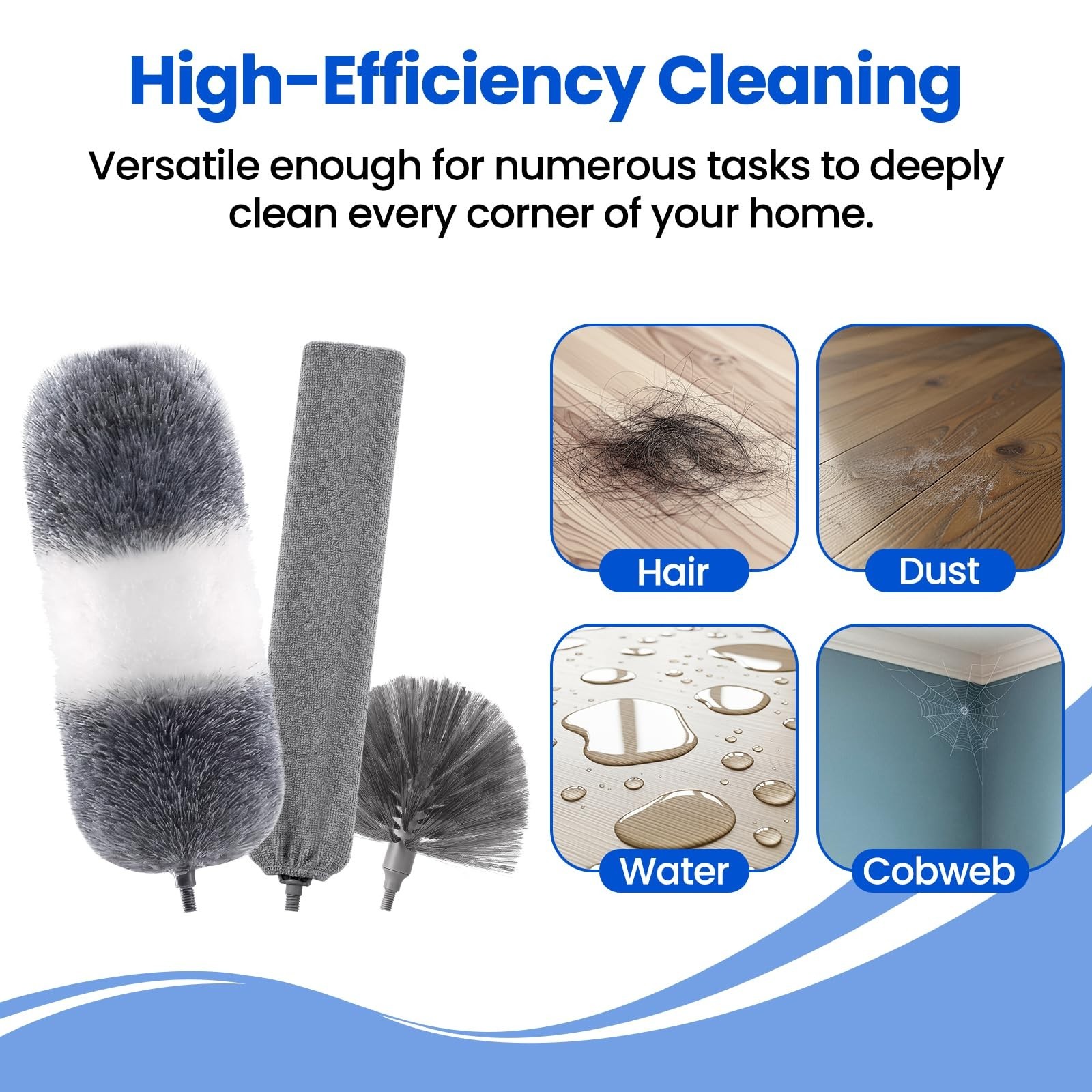 Extra-Long Duster Kit with Extension Pole, Microfiber Dusting Cloths, 5-in-1 Cle
