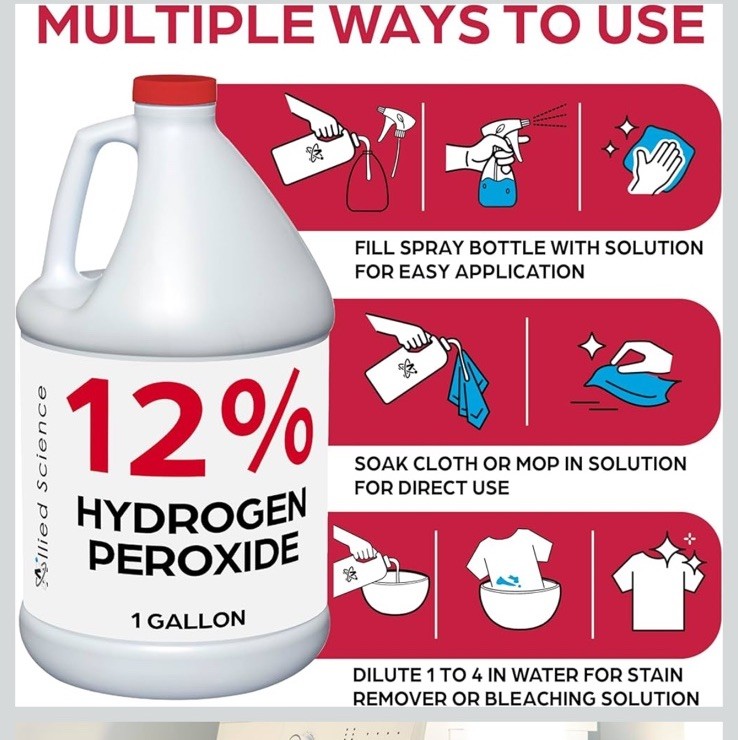 💪Allied Science 12% Food Grade Hydrogen Peroxide, 4X Stronger – 1 Gallon