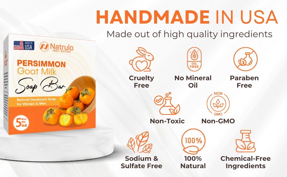 Persimmon Soap Bar for Body Odor Control – Purifying Deodorizing Body Wash with