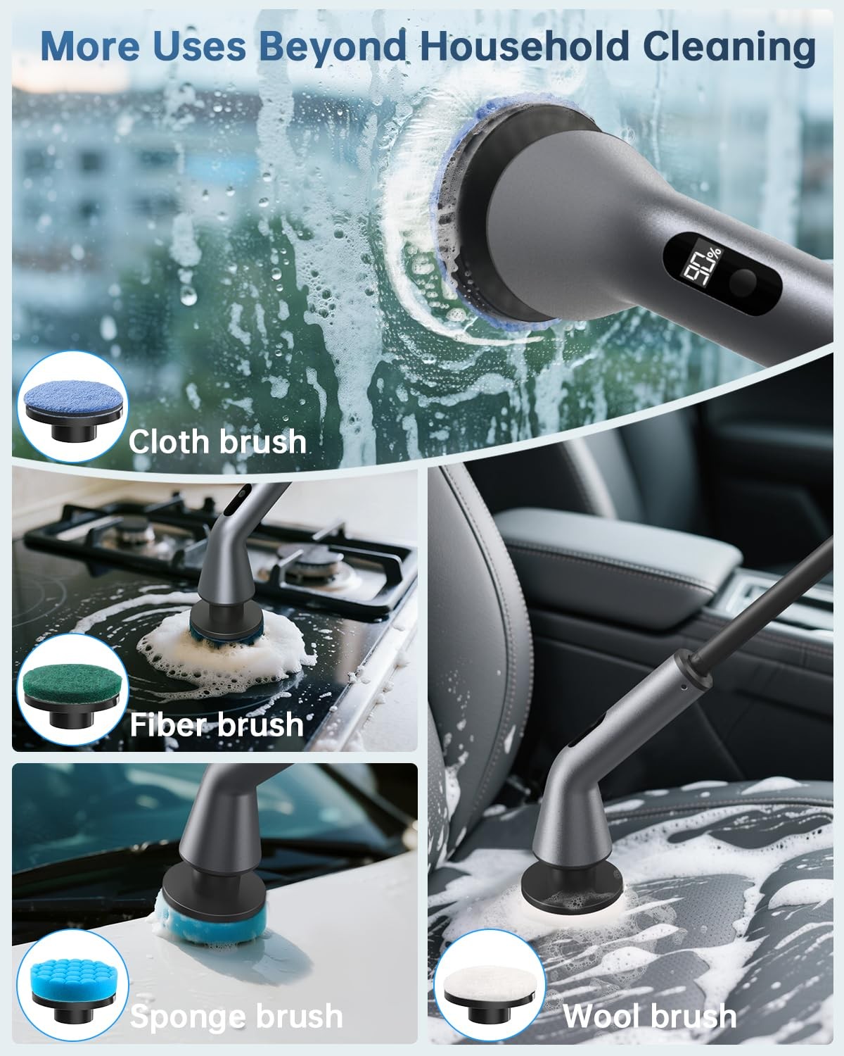 Spin Scrubber, IPX7 Waterproof 2-Speed, Extendable Long Handle Cordless Clean…