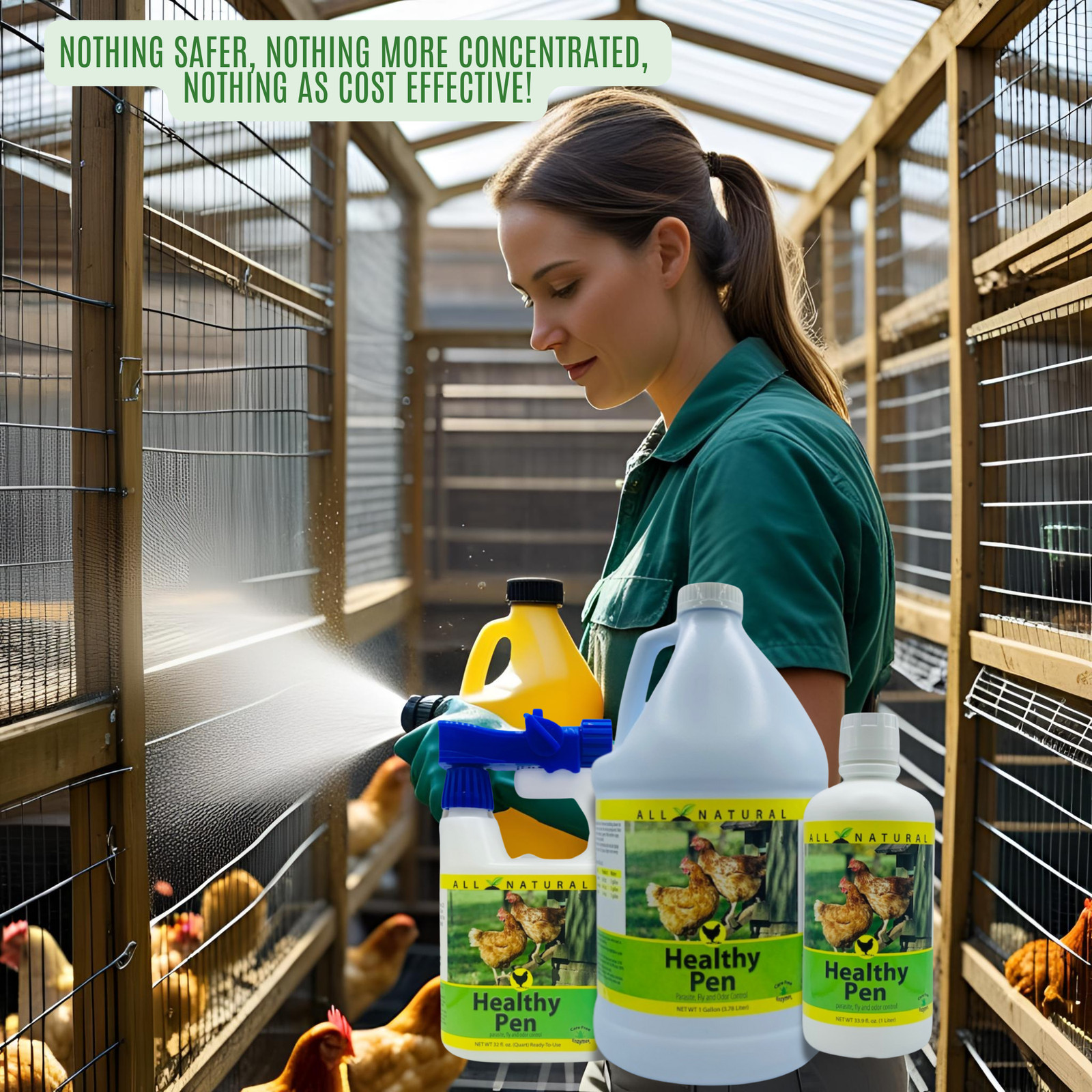Natural Chicken Coop Cleaner & Deodorizer | Healthy Pen | 32 oz, 33.9 oz & 1 Gal