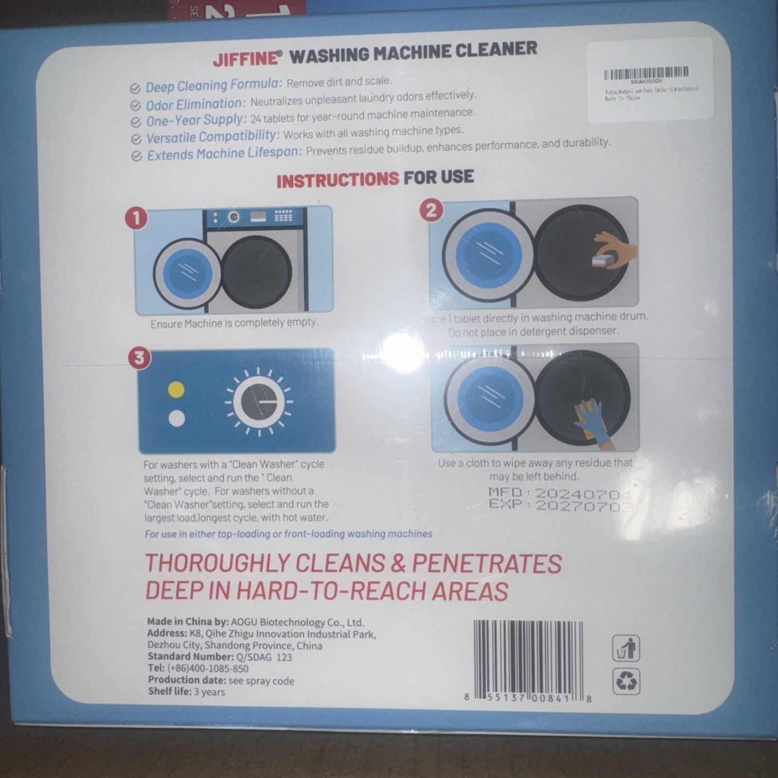 Jiffine Washing Machine Cleaner Tablets  designed to deep clean, deodorize