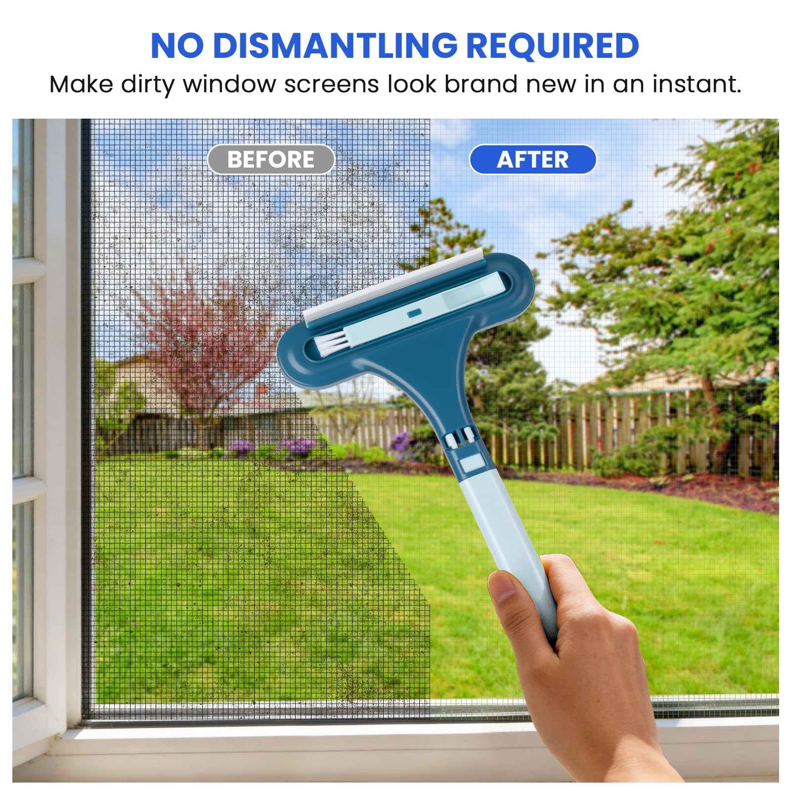 2-in-1 Screen Cleaning Brush with Squeegee – Window Mesh Cleaner & Pet Hair f…