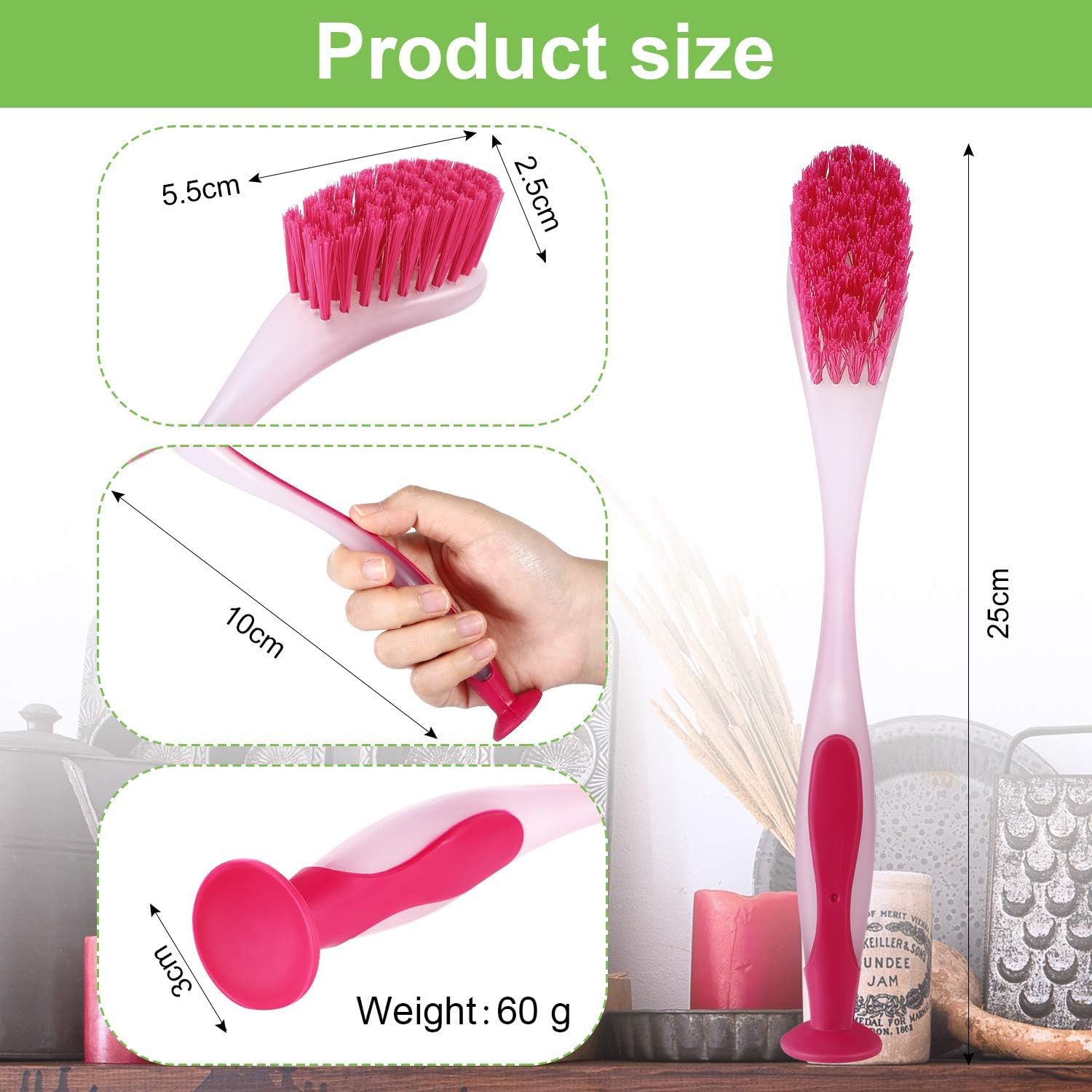 5 Pieces Long Dish Brush with Handle Assorted Color Dishwashing Brush with Sucti
