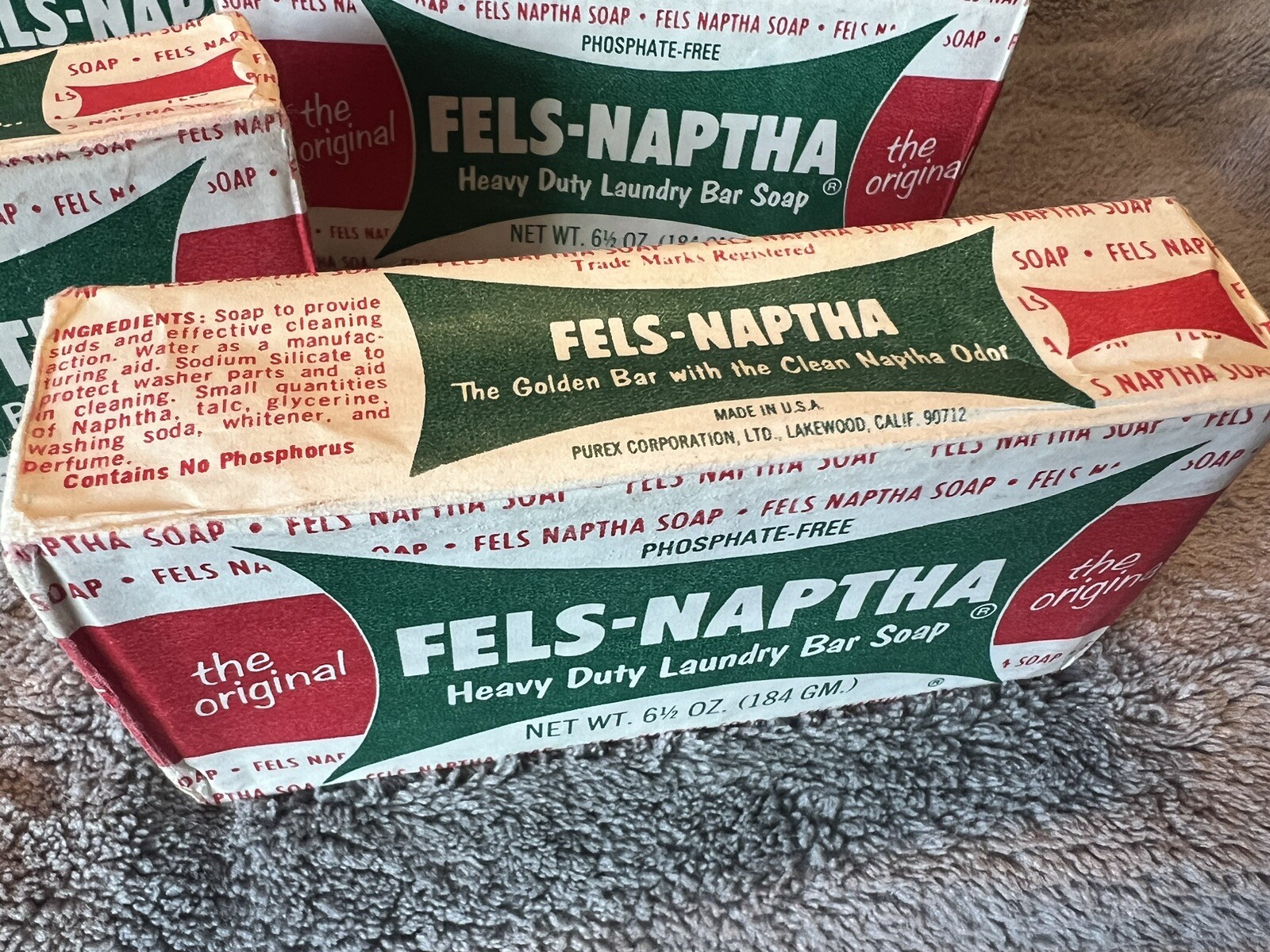 Vintage Fels Naptha Laundry Cleaning Bar LOT 4 / 6.5 Oz Ea / Paper Wrapper / NOS