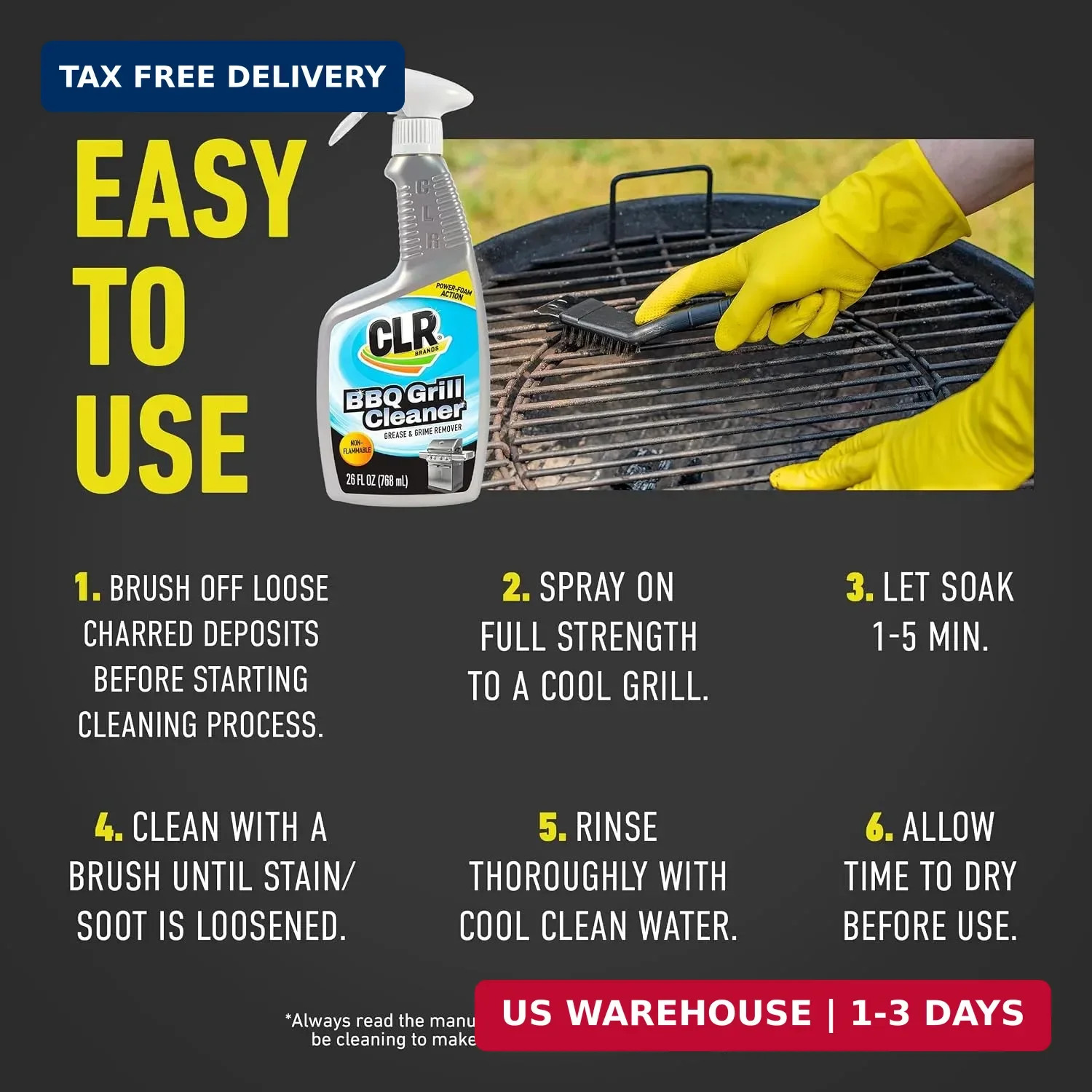 CLR Brands Grill Cleaner and Degreaser Spray, 26 oz. Bottle, BBQ Cleaner Removes