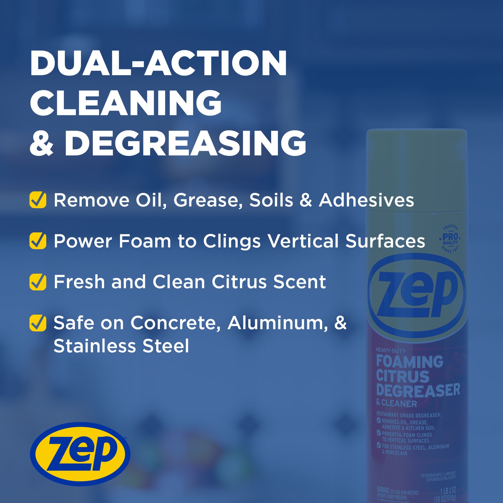 Zep Heavy-Duty Citrus Foaming Degreaser and Cleaner – 18 Ounce (Case of 6)
