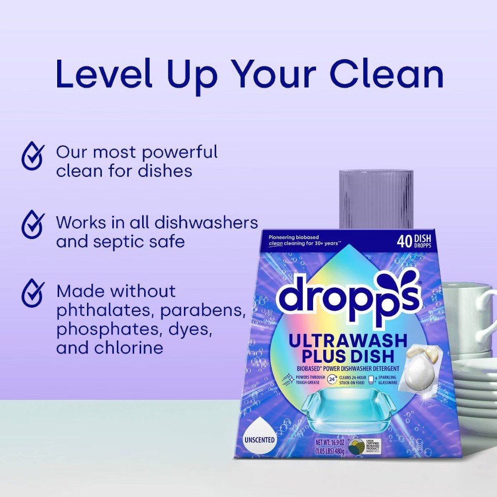 Dropps Dish UltraWash Plus Biobased Detergent Pods – Unscented – 16.93oz/40ct