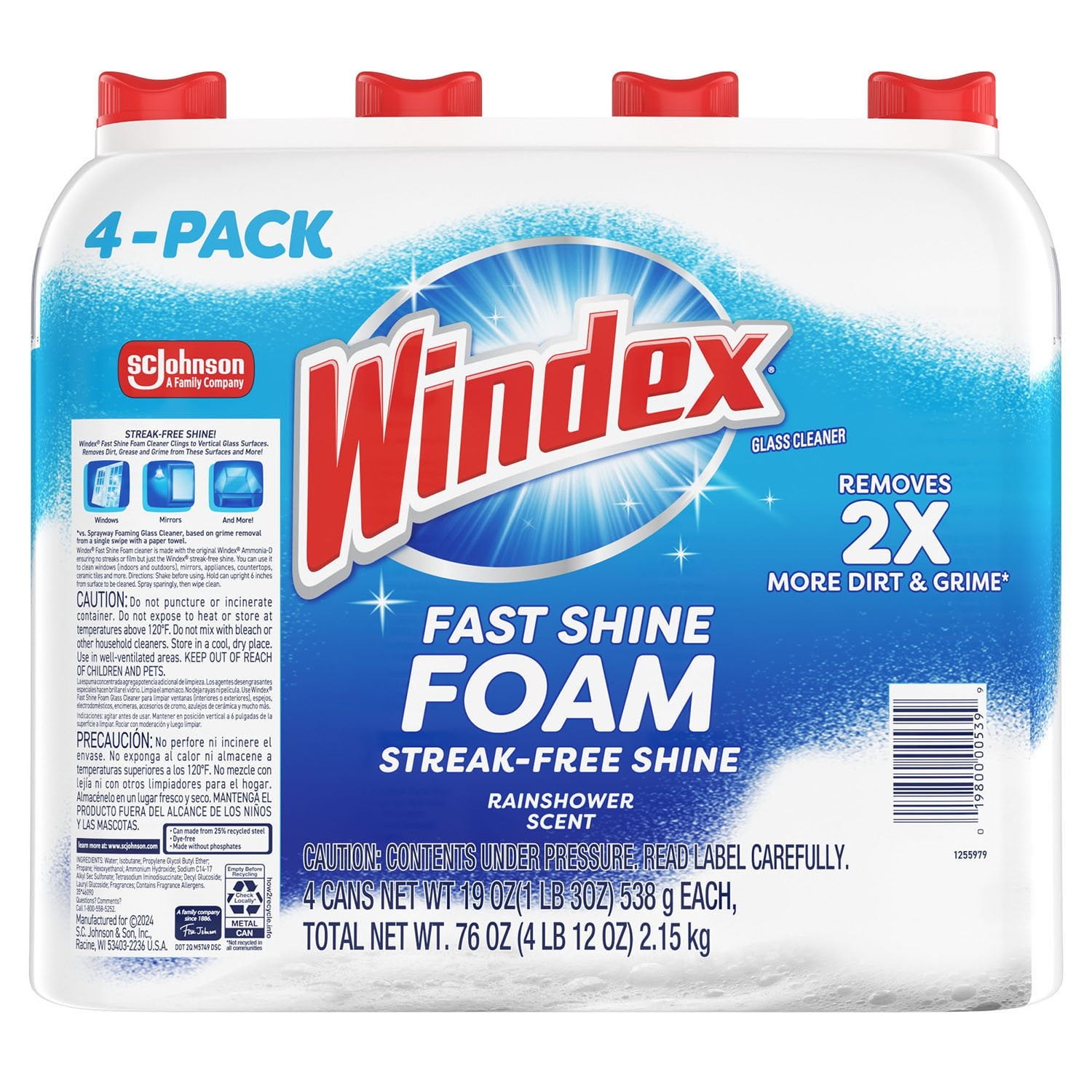 4/8/12 pack Windex Fast Shine Foam Glass Cleaner, Aerosol Cleaning Spray, 19 oz.