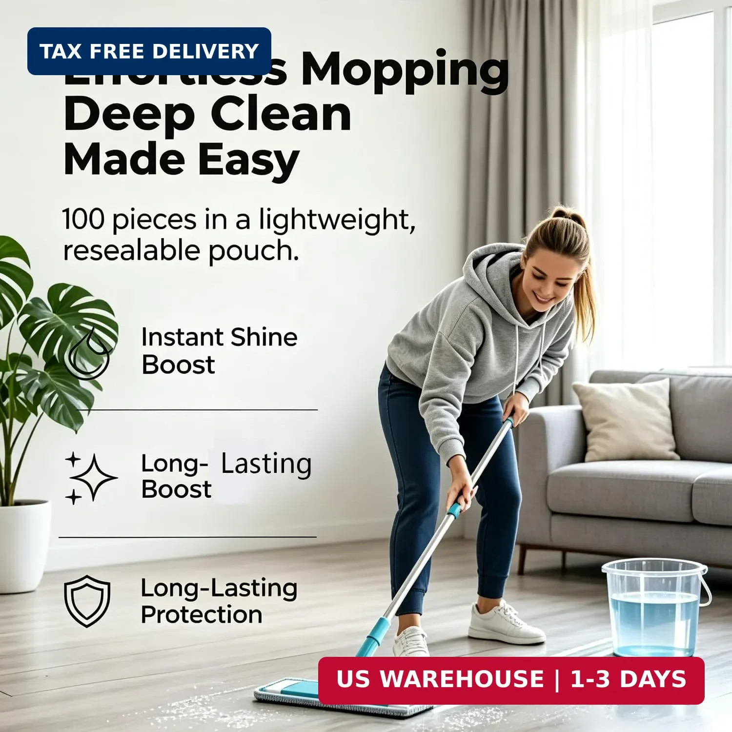 100 Piece Multi-Surface Floor Cleaning Tablets, Multi Effect Floor Cleaner Sheet