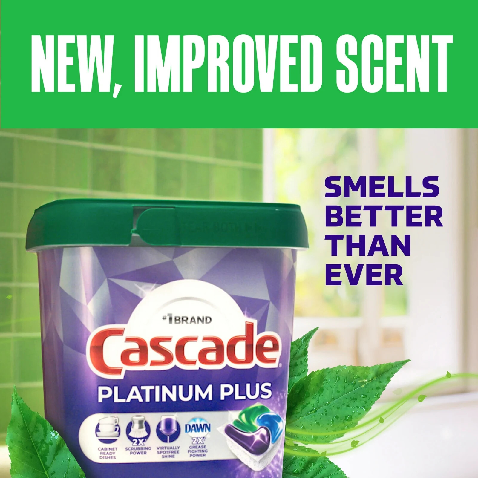 2 Pack Cascade Platinum Plus Dishwasher Pods, Detergent Tabs, Fresh, 47 Ct