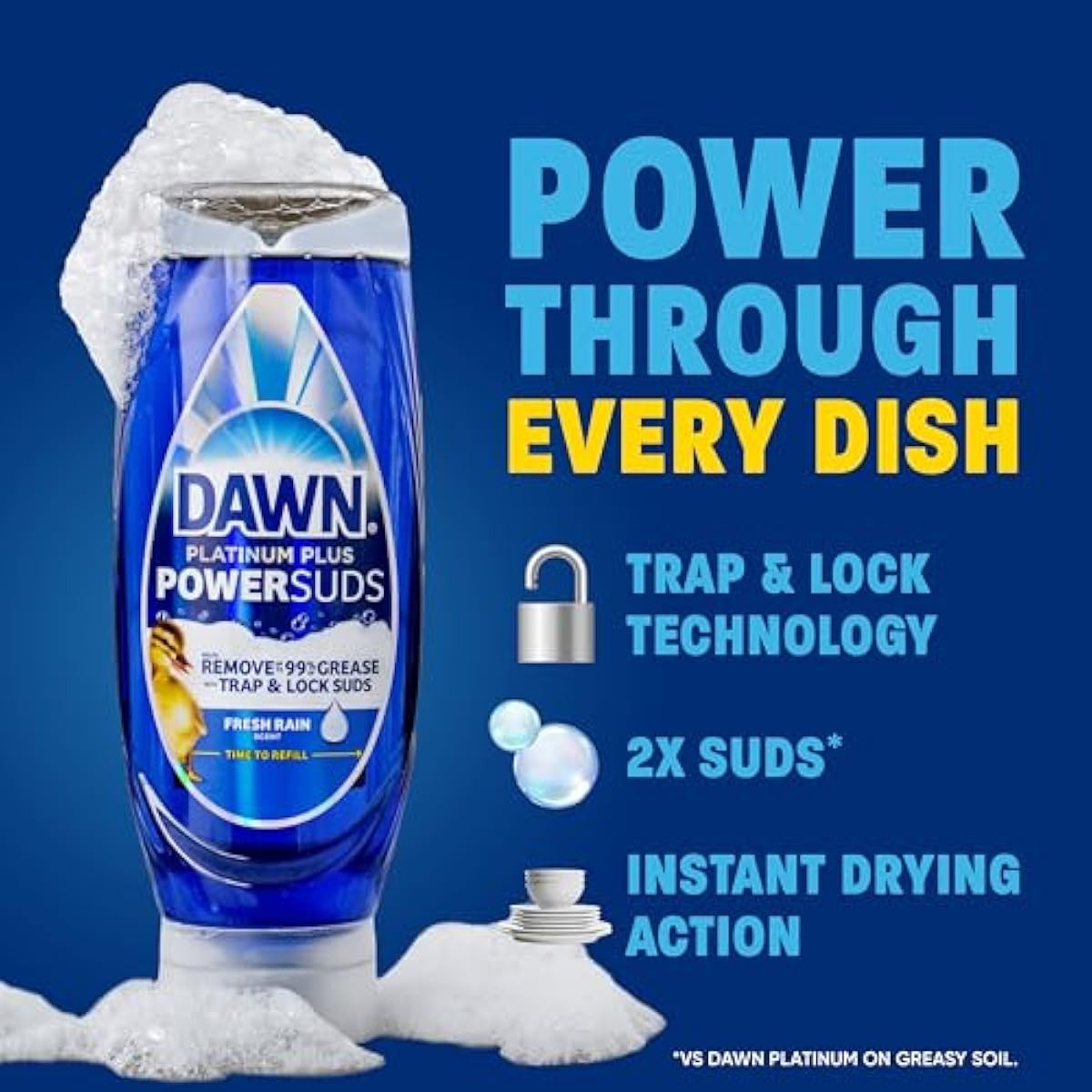 Dawn Platinum Plus PowerSuds Liquid Dish Soap, 17.4 oz. EZ-Squeeze Bottle