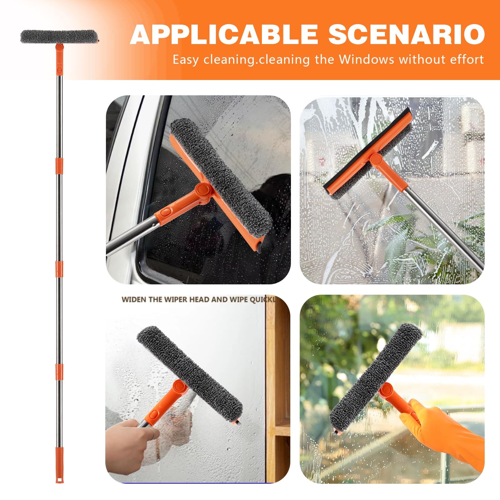 2-In-1 Professional Window Squeegee Cleaner w/ Extension Pole for Indoor Outdoor