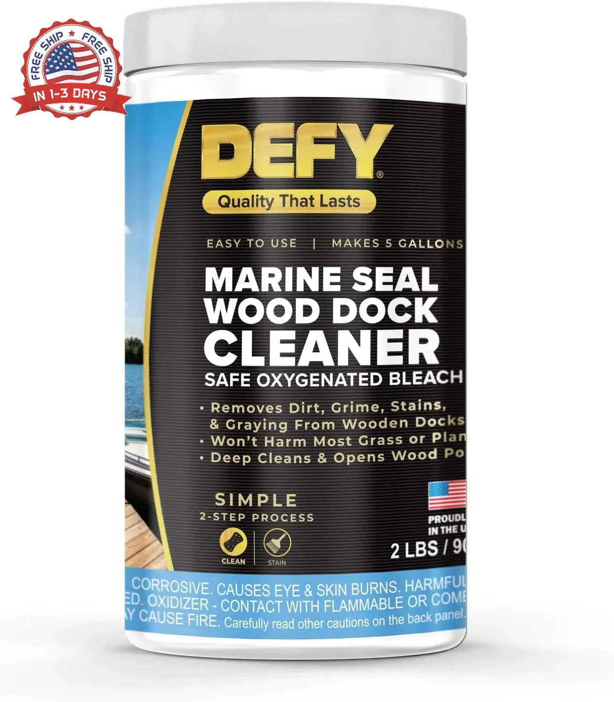 DEFY Marine Wood Dock Cleaner – Concentrated Powder for Decks, Marine Safe, 2 lb