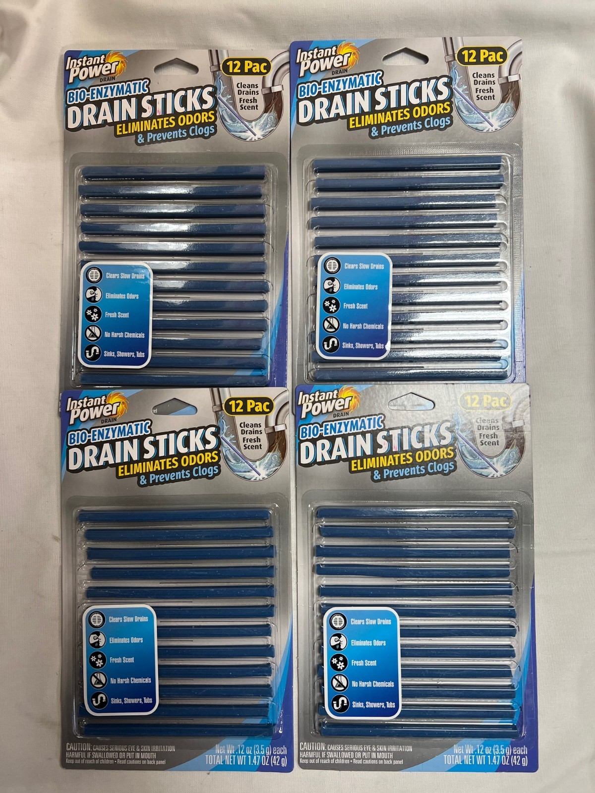 Lot of 4 – Instant Power Bio-enzymatic Sticks Drain Cleaner (12-pack each)