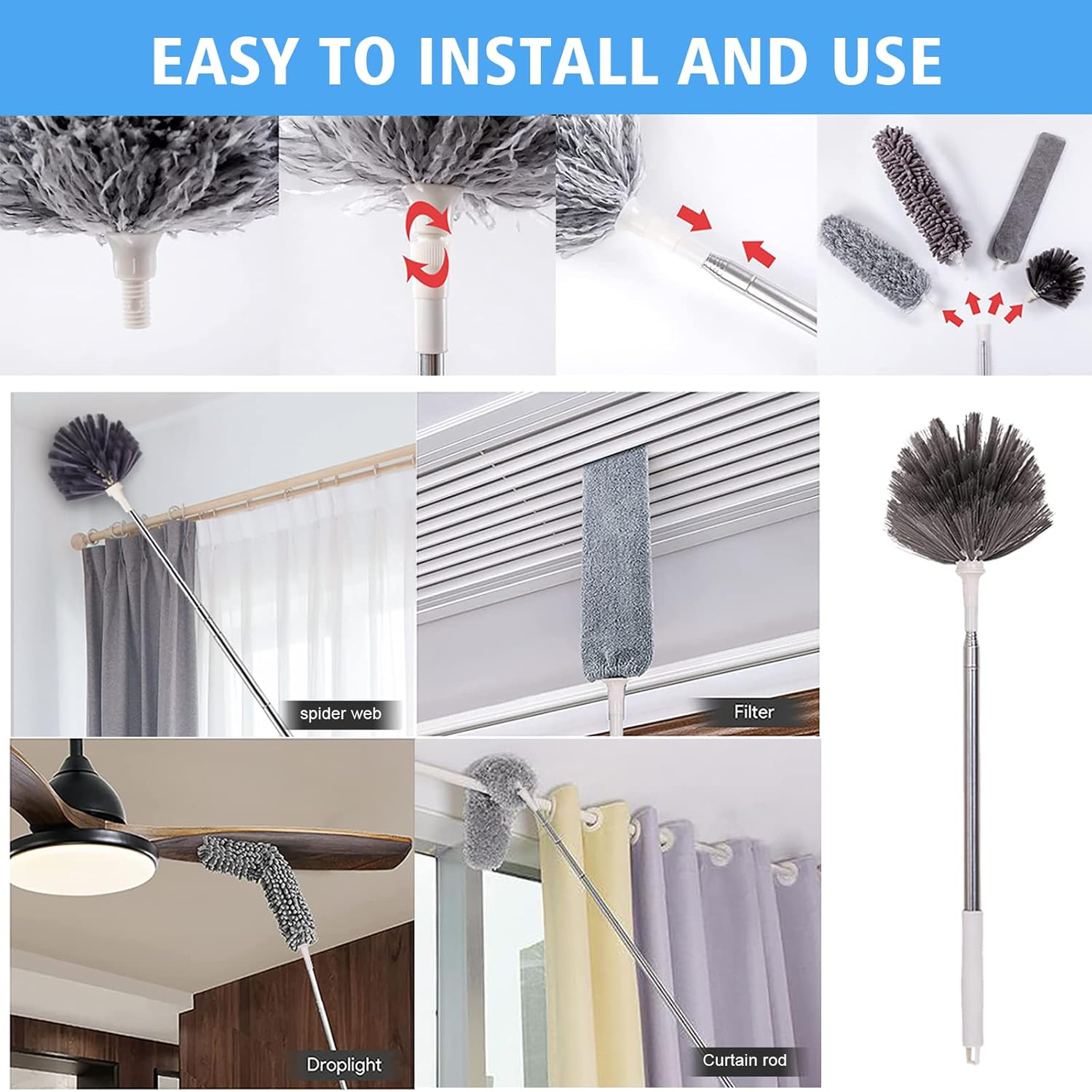 Microfiber Feather Duster 5-In-1 Kit, Dusters for Cleaning, Duster with Exten…