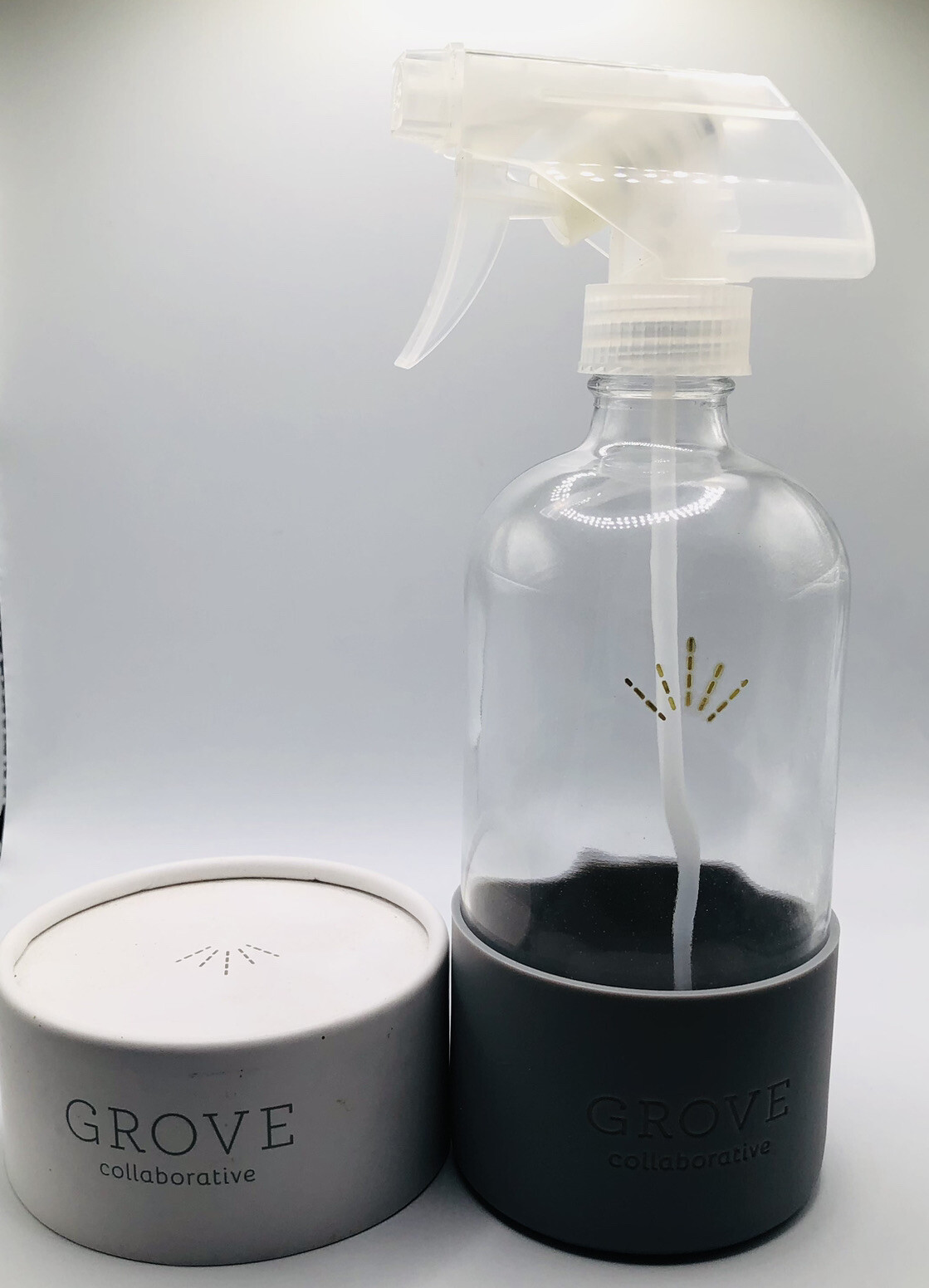 Grove Collaborative 16 oz Glass Spray Bottle With Silicone Light Gray Sleeve New