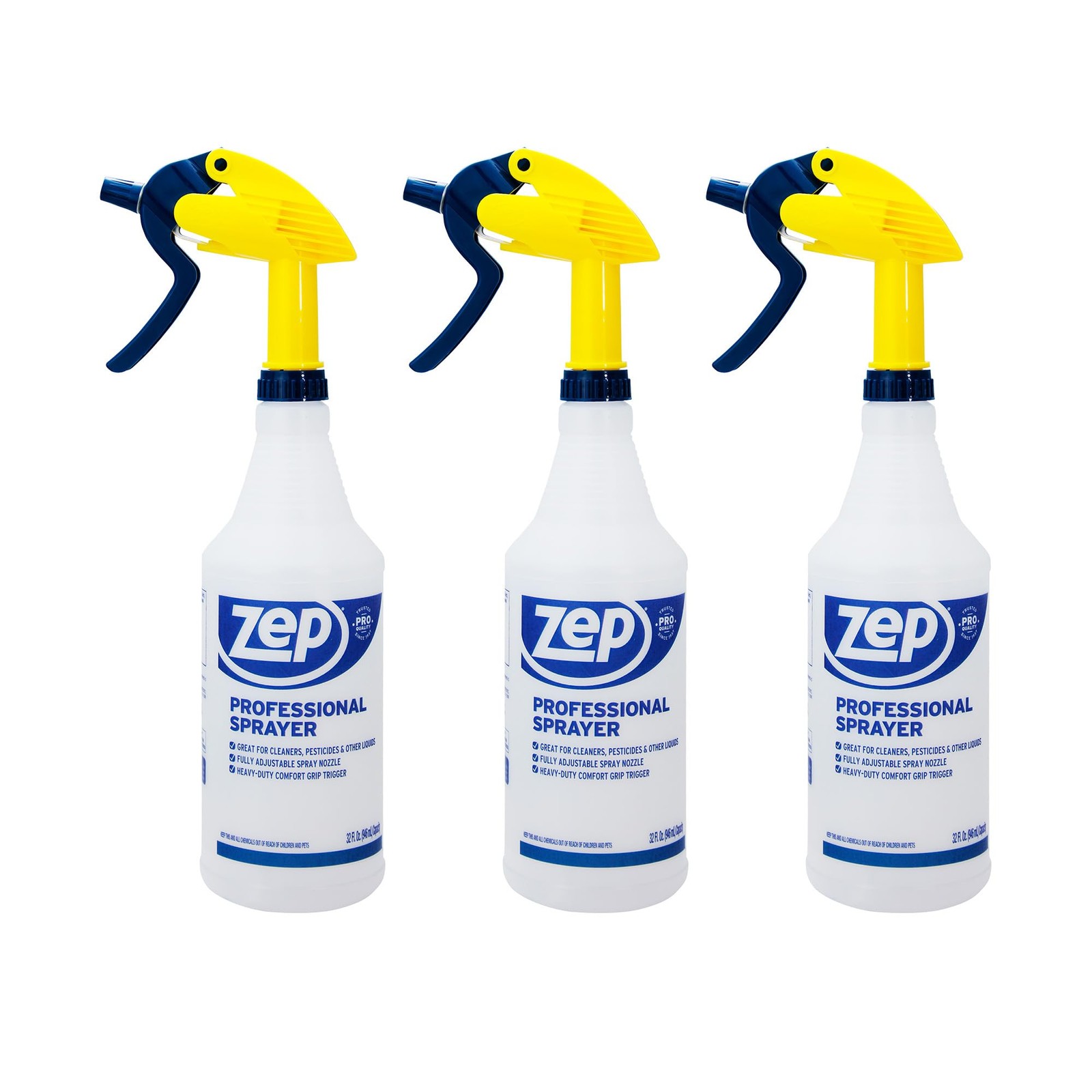 Zep Professional Spray Bottle 32 oz Heavy Duty Refillable 3 Pack Adjustable Nozz