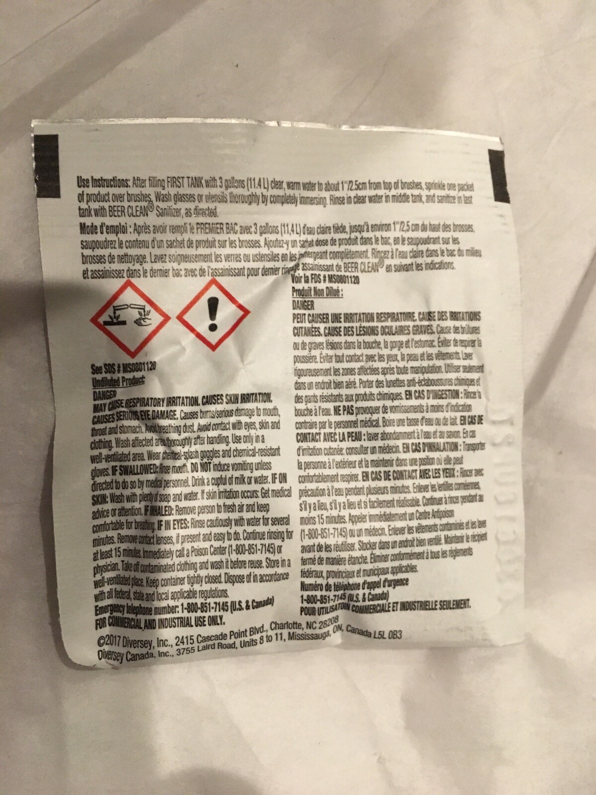 Johnson Diversey 990221 Beer Clean Glass Cleaner, Powder, .5oz Packet, 200 Pack