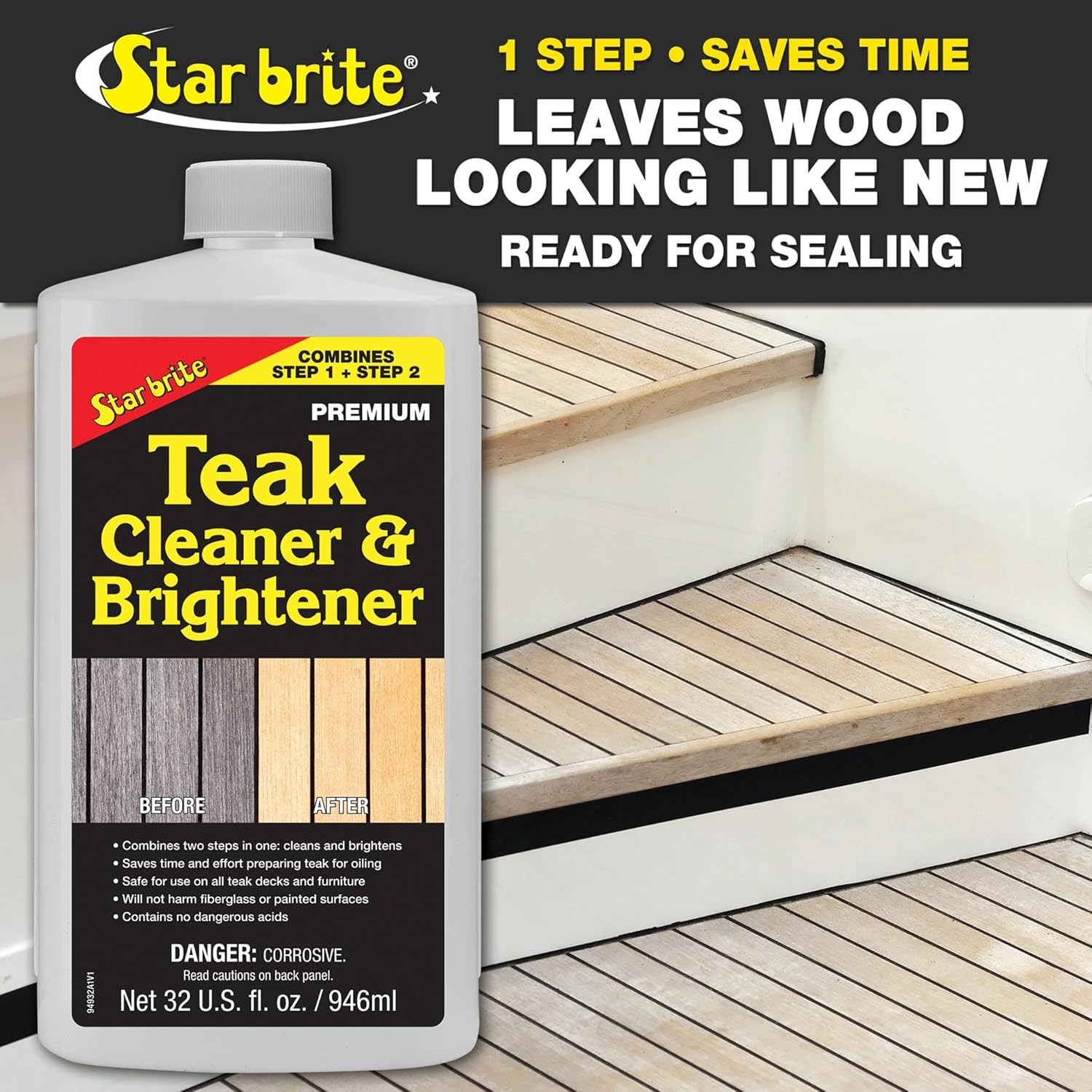 Teak Cleaner & Brightener, Restore Weathered Wood, 32Oz (094932)