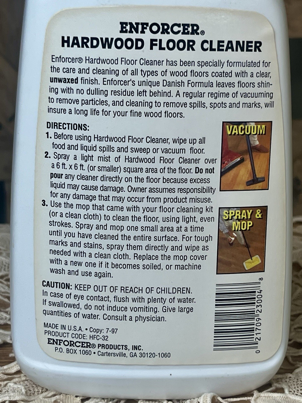 ENFORCER Hardwood Floor Cleaner Danish Formula Spray 32 oz Bottle No Box