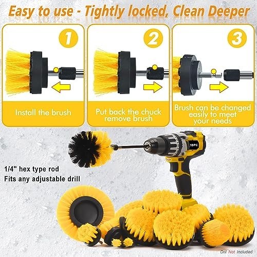 18 Pack Drill Brush Attachment Set for Car, Bathroom, Carpet, Tile, Grout