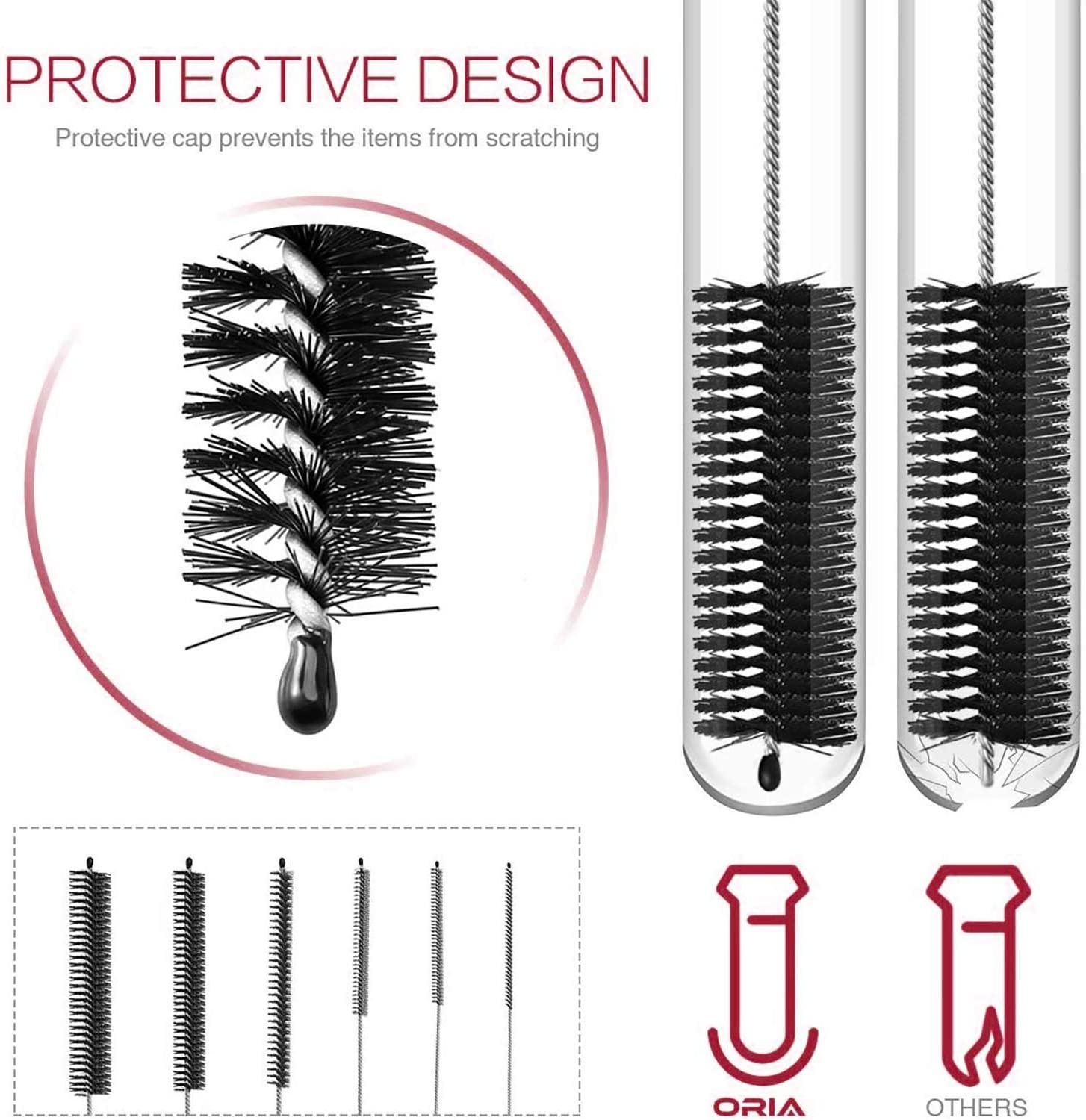 Long Straw Brush, Nylon Pipe Tube Cleaner 8.2-Ihch 10 Different Diameters Set of