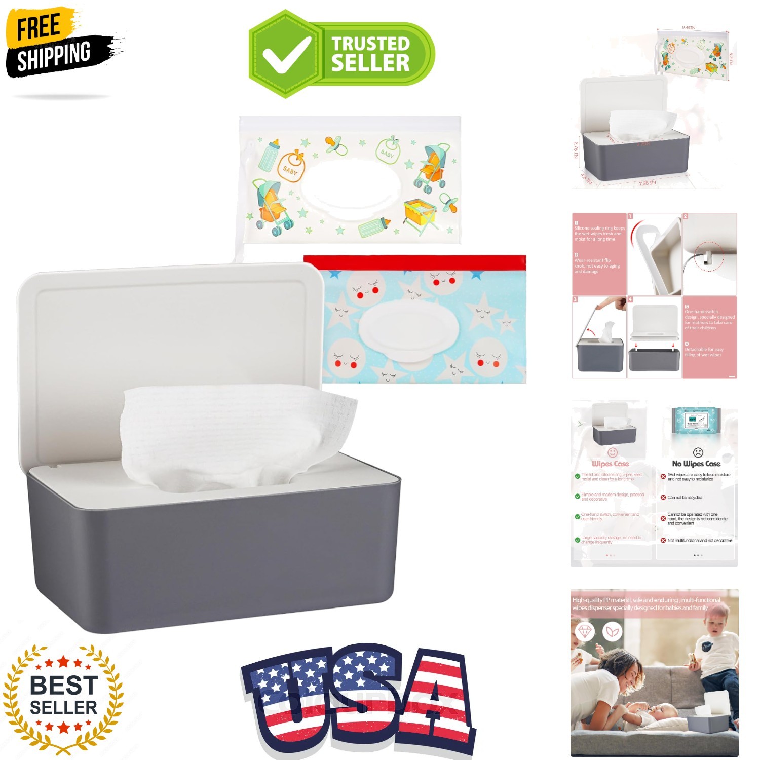 Diaper Wipes Dispenser Wipes Holder, Wipes Tissue Case Keeps Wipes Fresh Tiss…